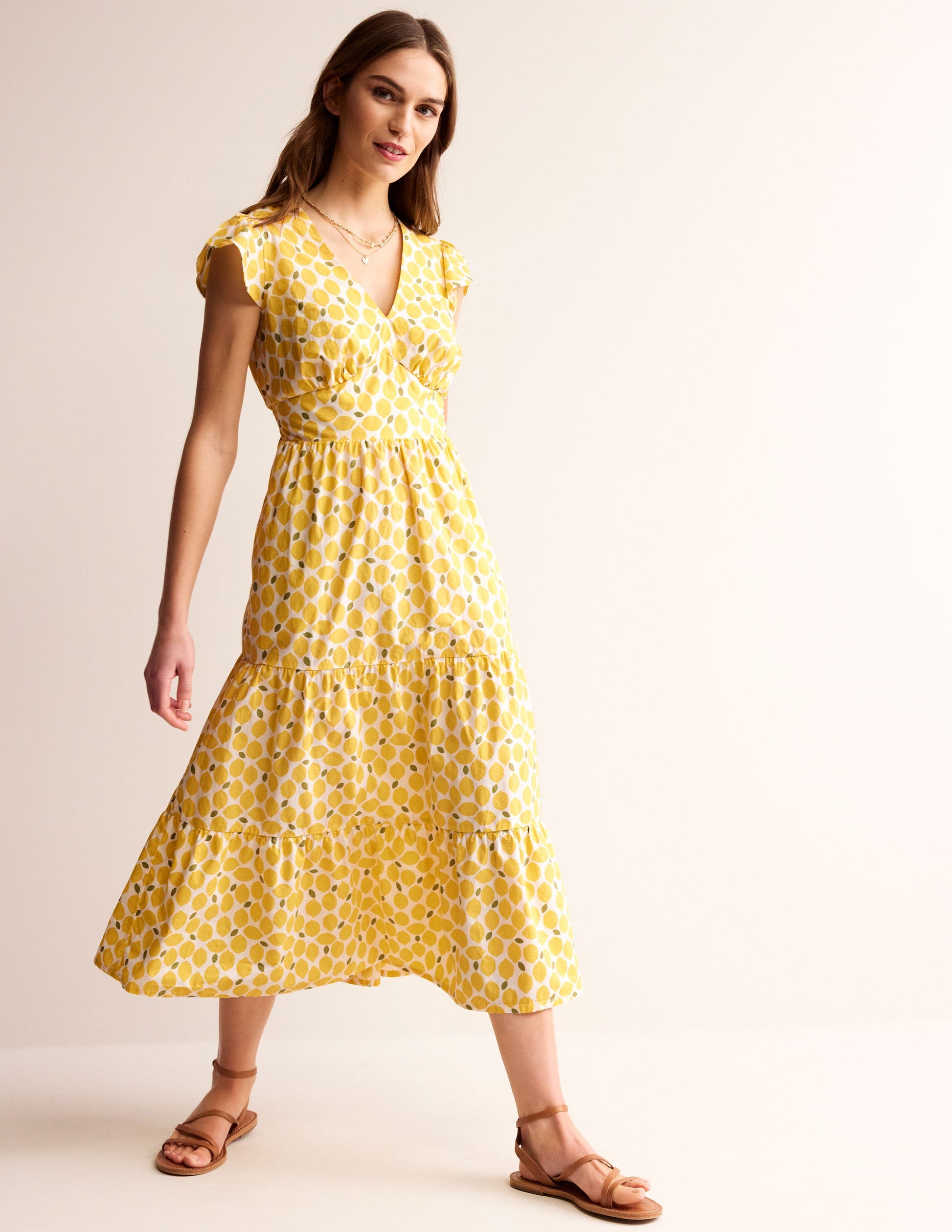 May Cotton Midi Tea Dress-Passionfruit, Lemons-1