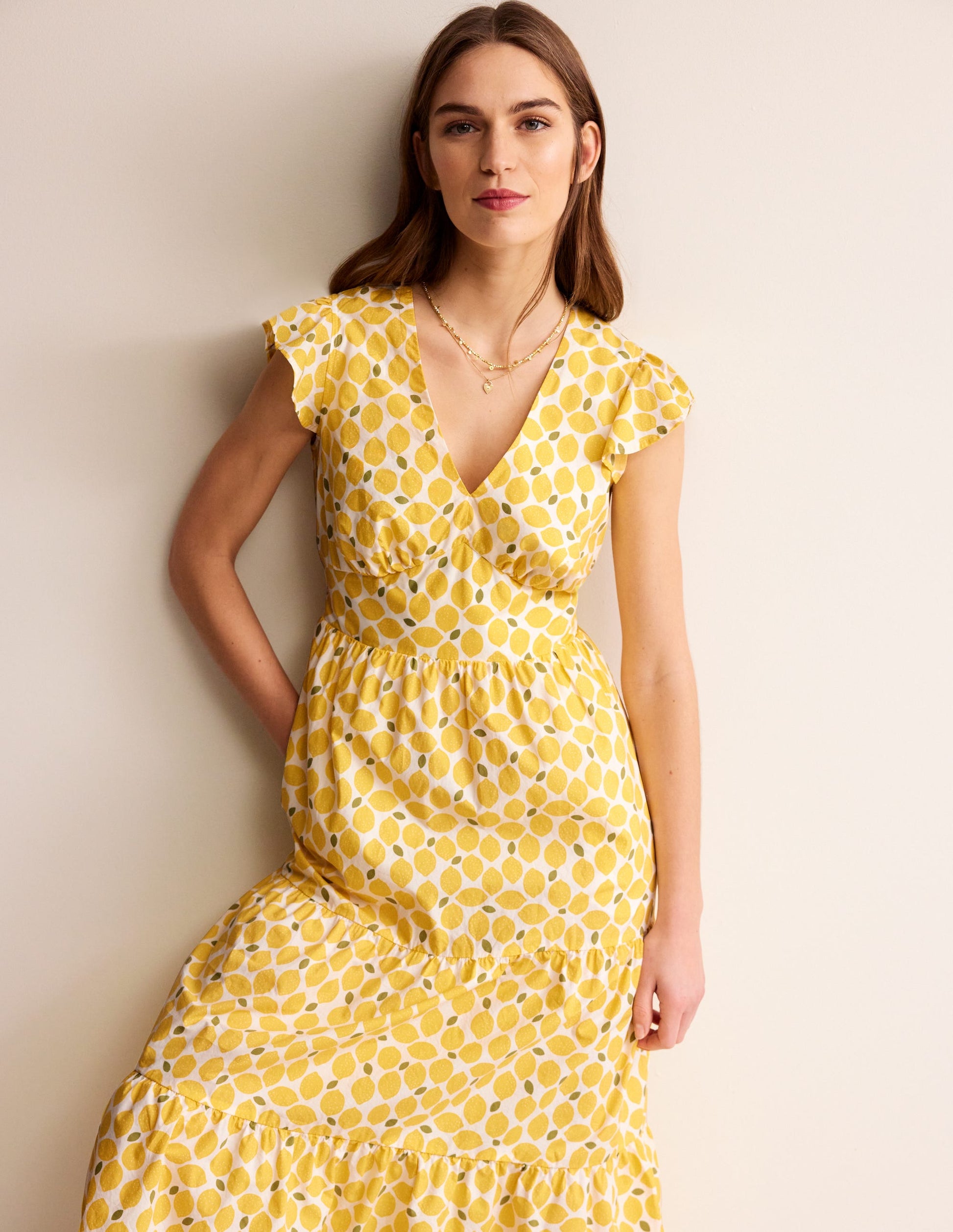 May Cotton Midi Tea Dress-Passionfruit, Lemons-4