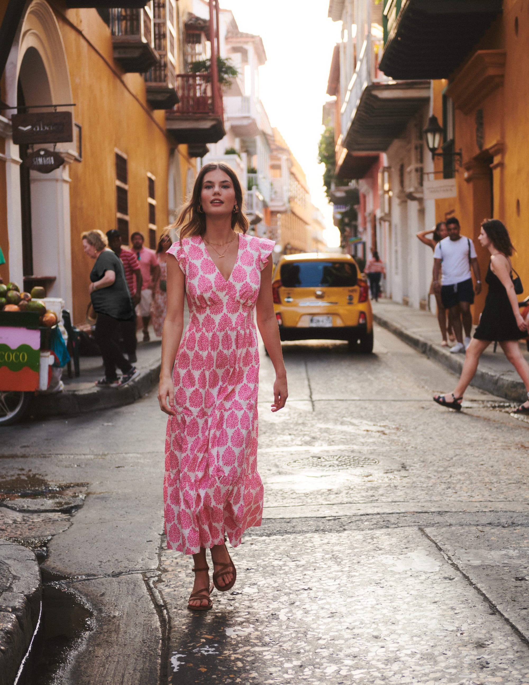 May Cotton Midi Tea Dress-Sangria Sunset, Floret - Image 5