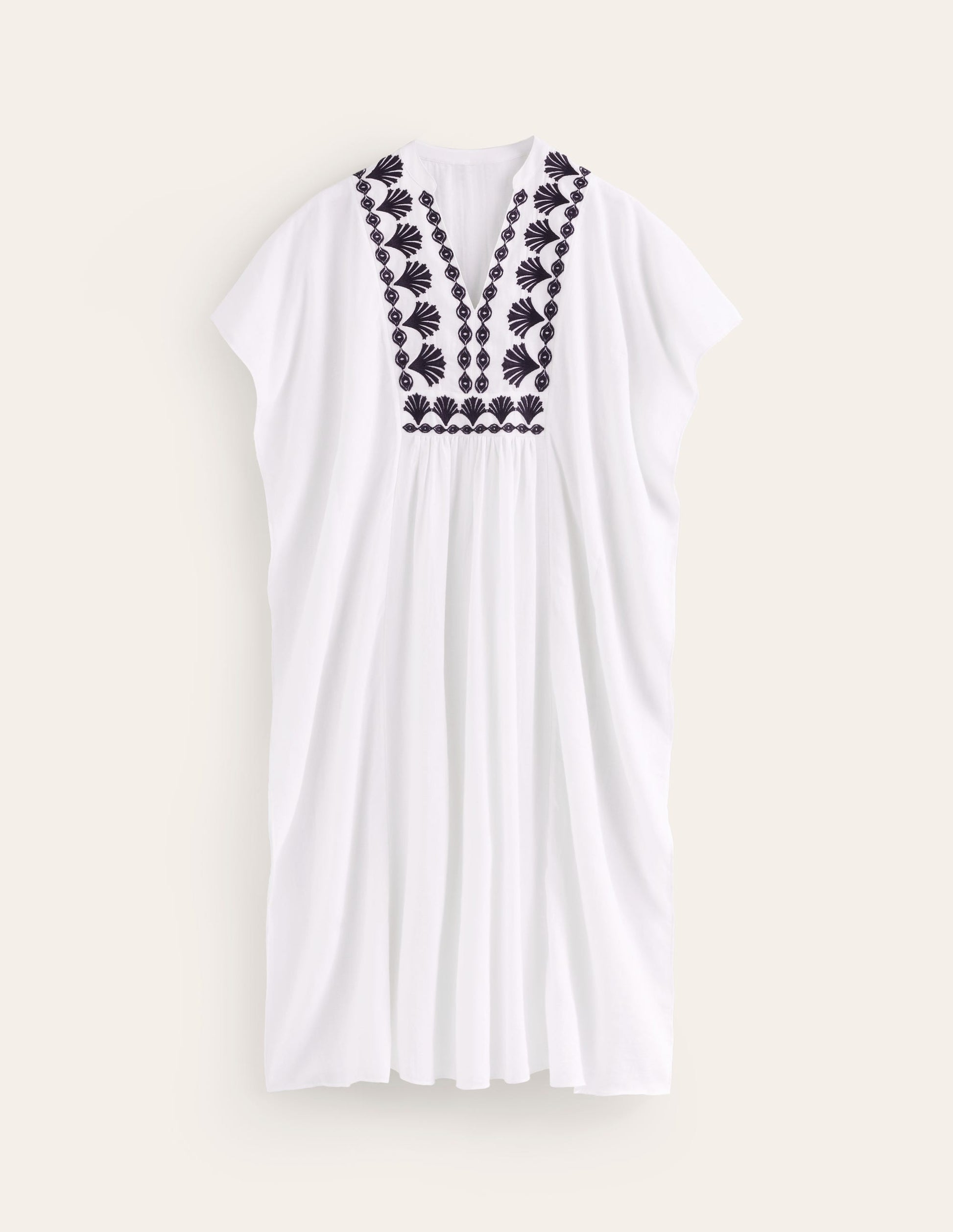 Embroidered V-Neck Kaftan-Ivory-6