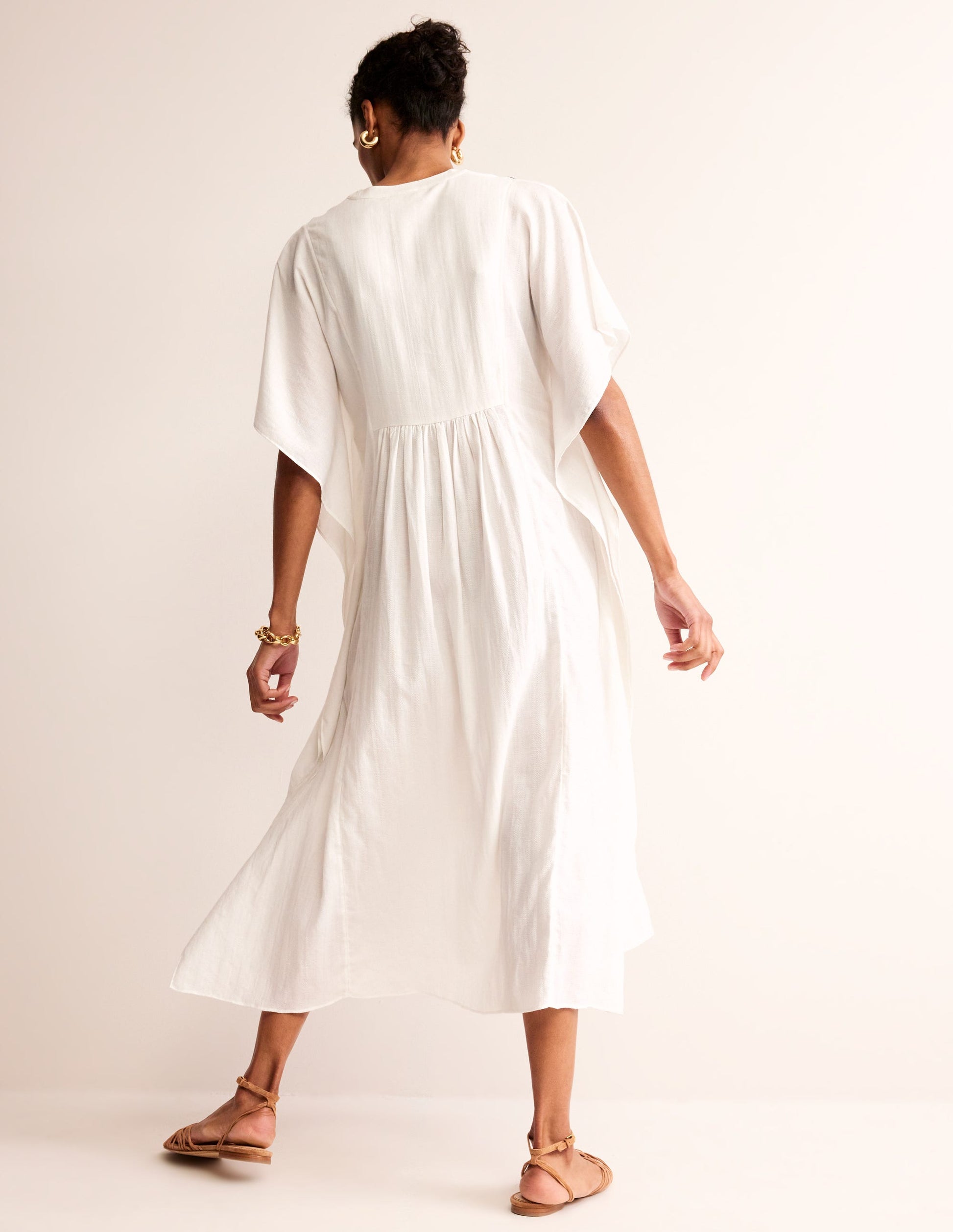 Embroidered V-Neck Kaftan-Ivory-3