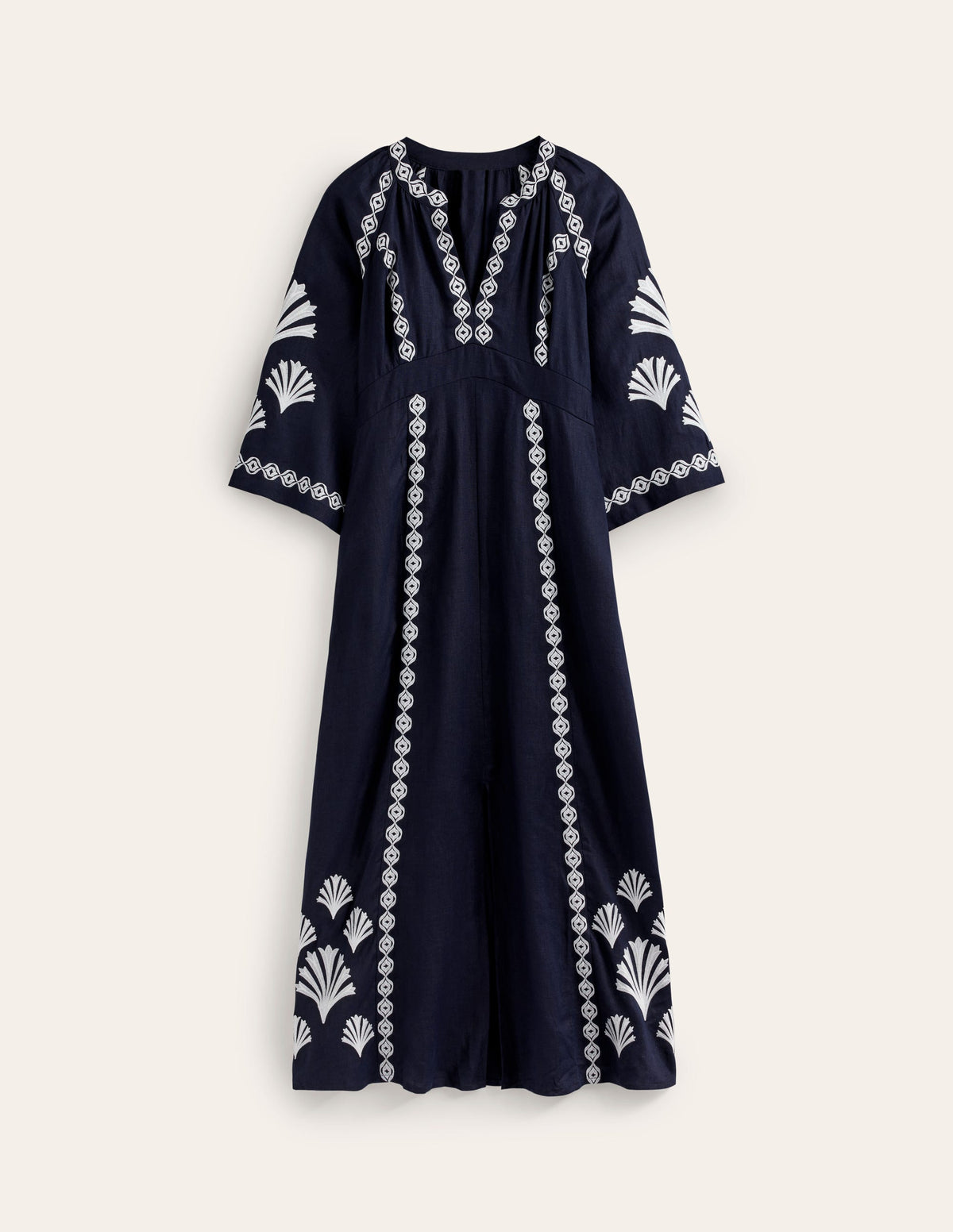 Una Linen Midi Dress-Navy-8