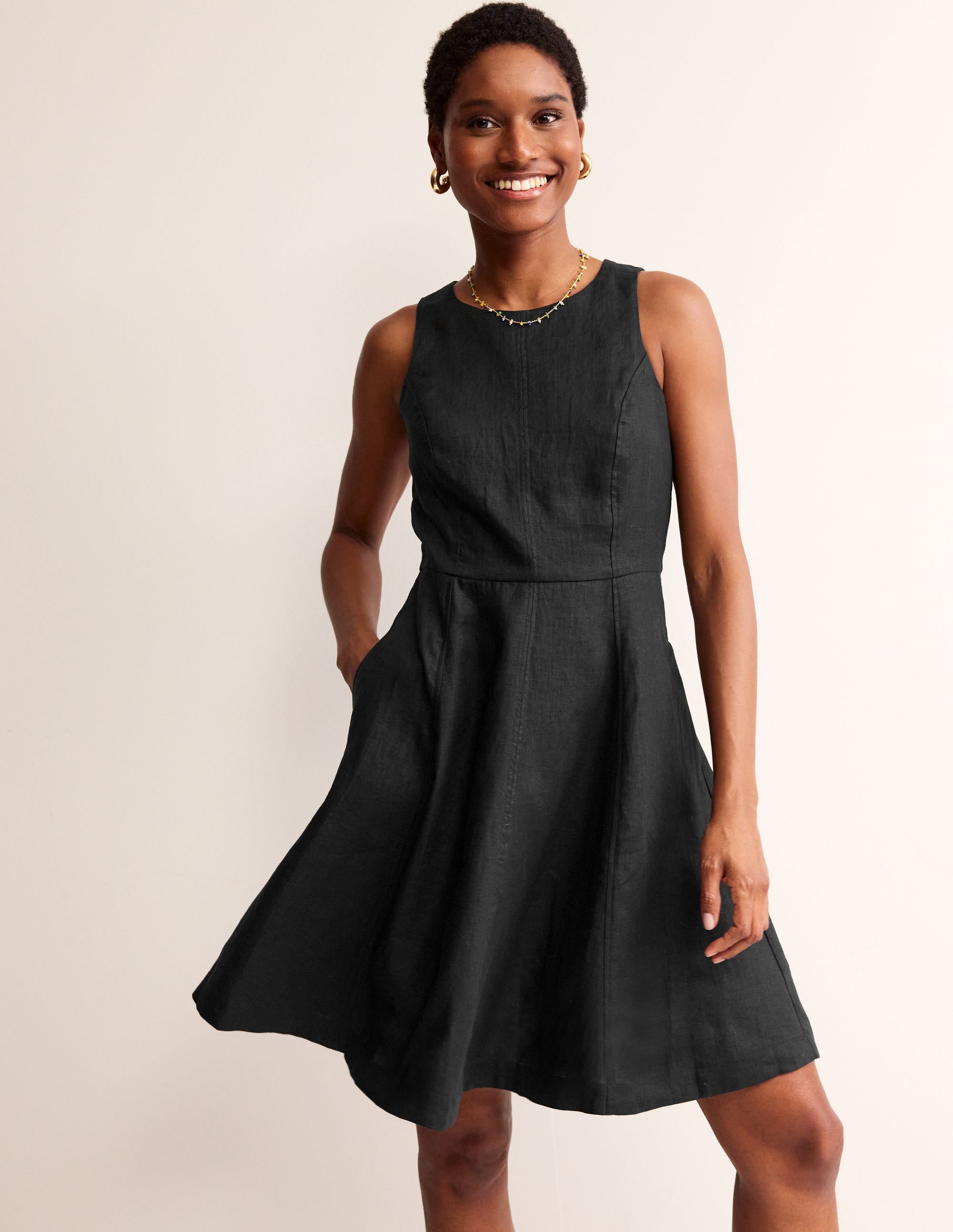 Carla Linen Short Dress-Black - Image 1
