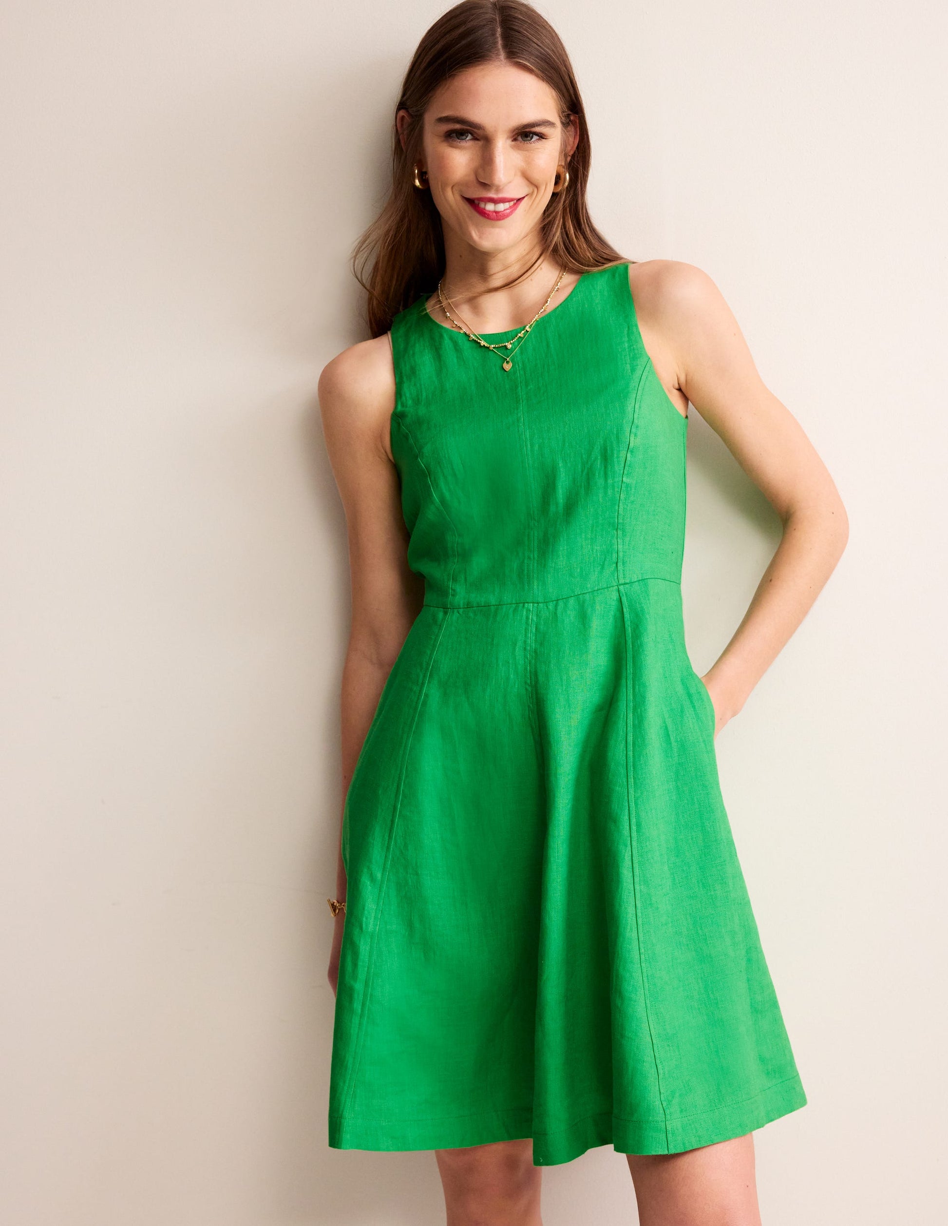 Carla Linen Short Dress-Kelly Green-1