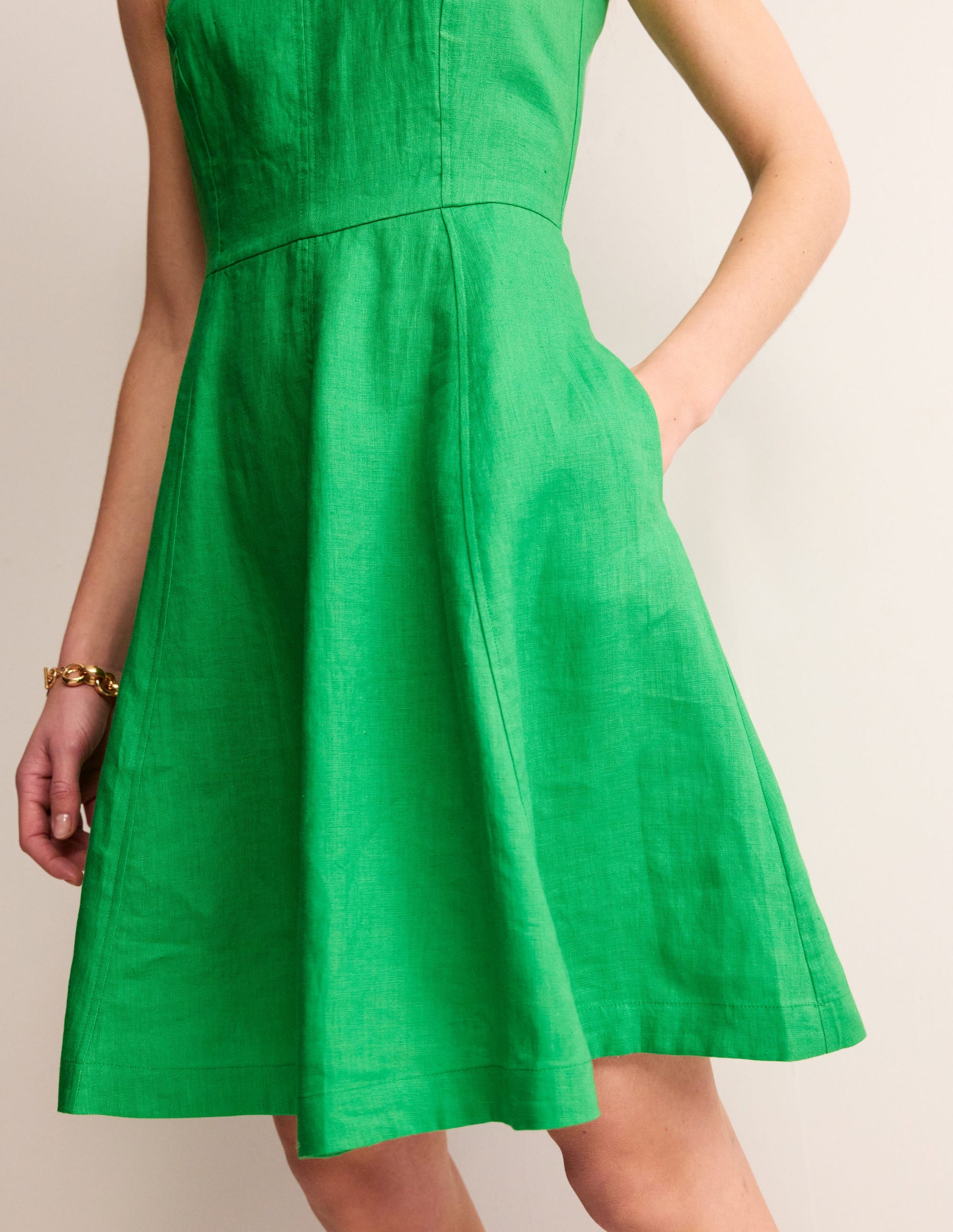 Carla Linen Short Dress-Kelly Green-2