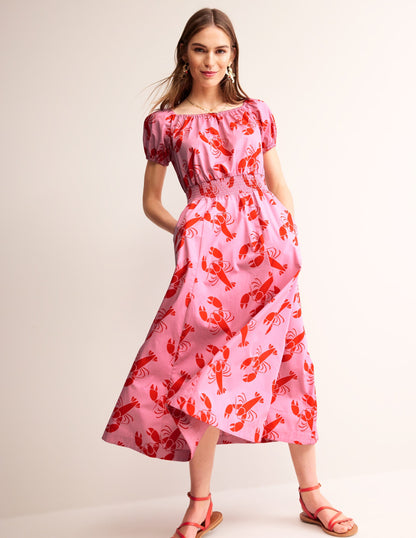 Amber Shirred Waist Dress-Cashmere Rose, Lobster