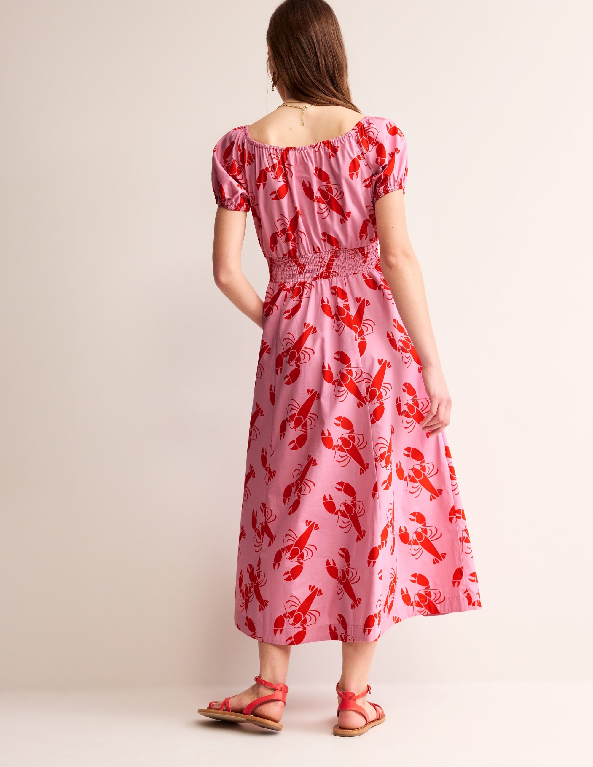 Amber Shirred Waist Dress-Cashmere Rose, Lobster - Image 3