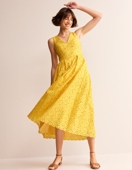 Broderie Occasion Midi Dress-Vibrant Yellow