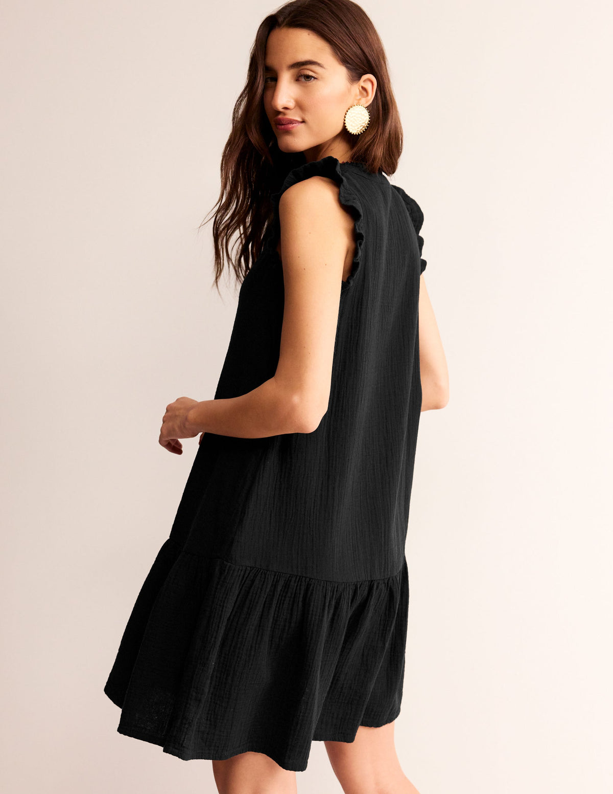 Daisy Double Cloth Short Dress-Black - Image 3