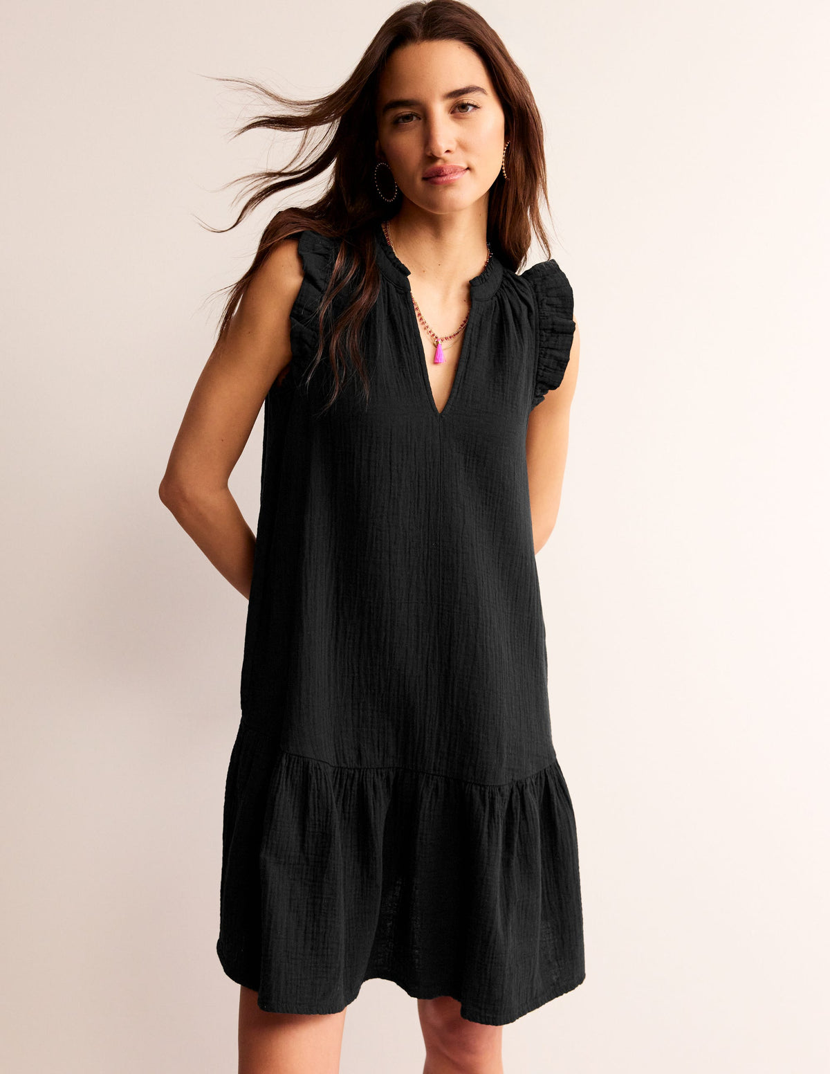 Daisy Double Cloth Short Dress-Black - Image 4