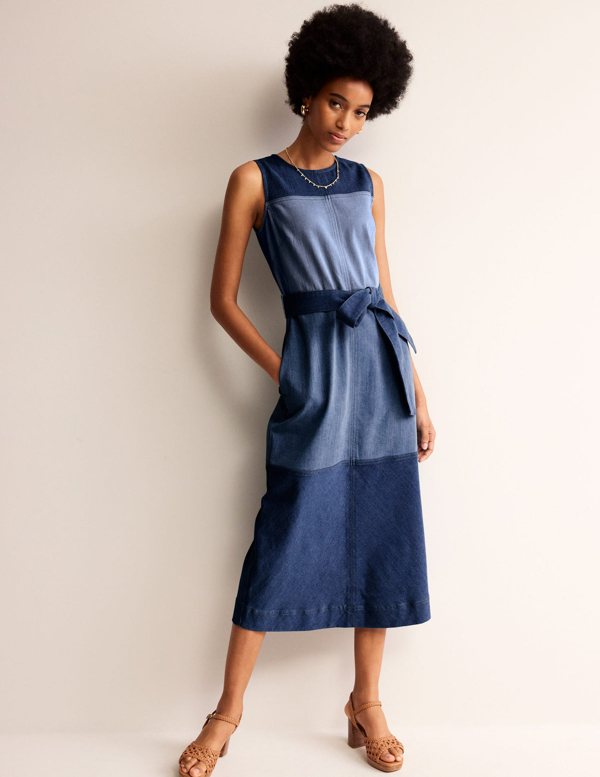 Hotch Denim Midi Dress-Hotched Denim - Image 1