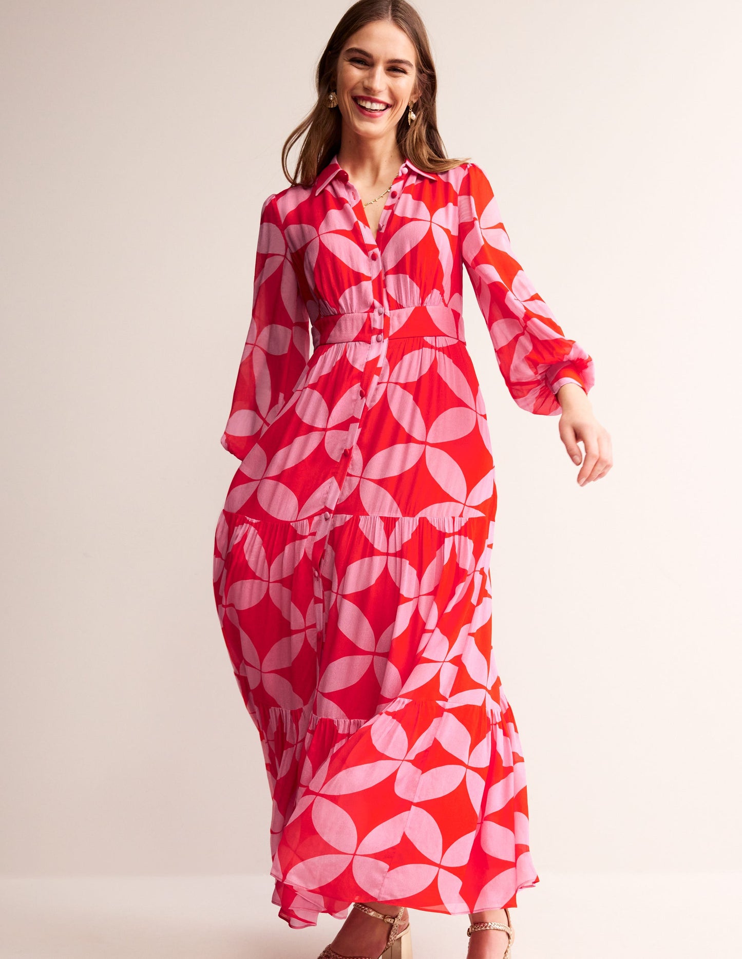 Occasion Maxi Shirt Dress-Flame Scarlet, Diamond Terrace