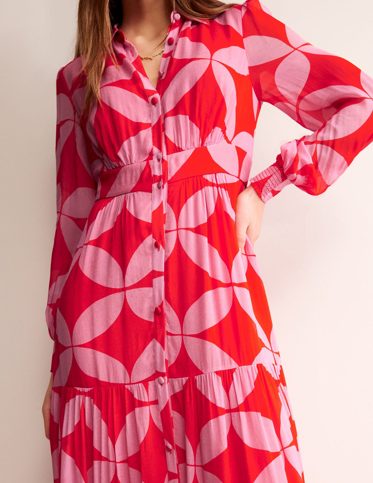 Occasion Maxi Shirt Dress-Flame Scarlet, Diamond Terrace