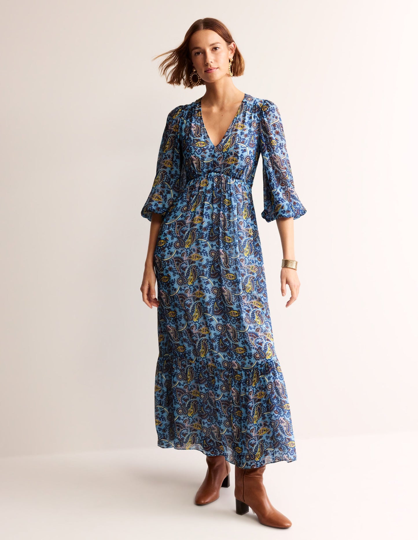 V Neck Puff Maxi Dress-Air Blue, Fantastical Small