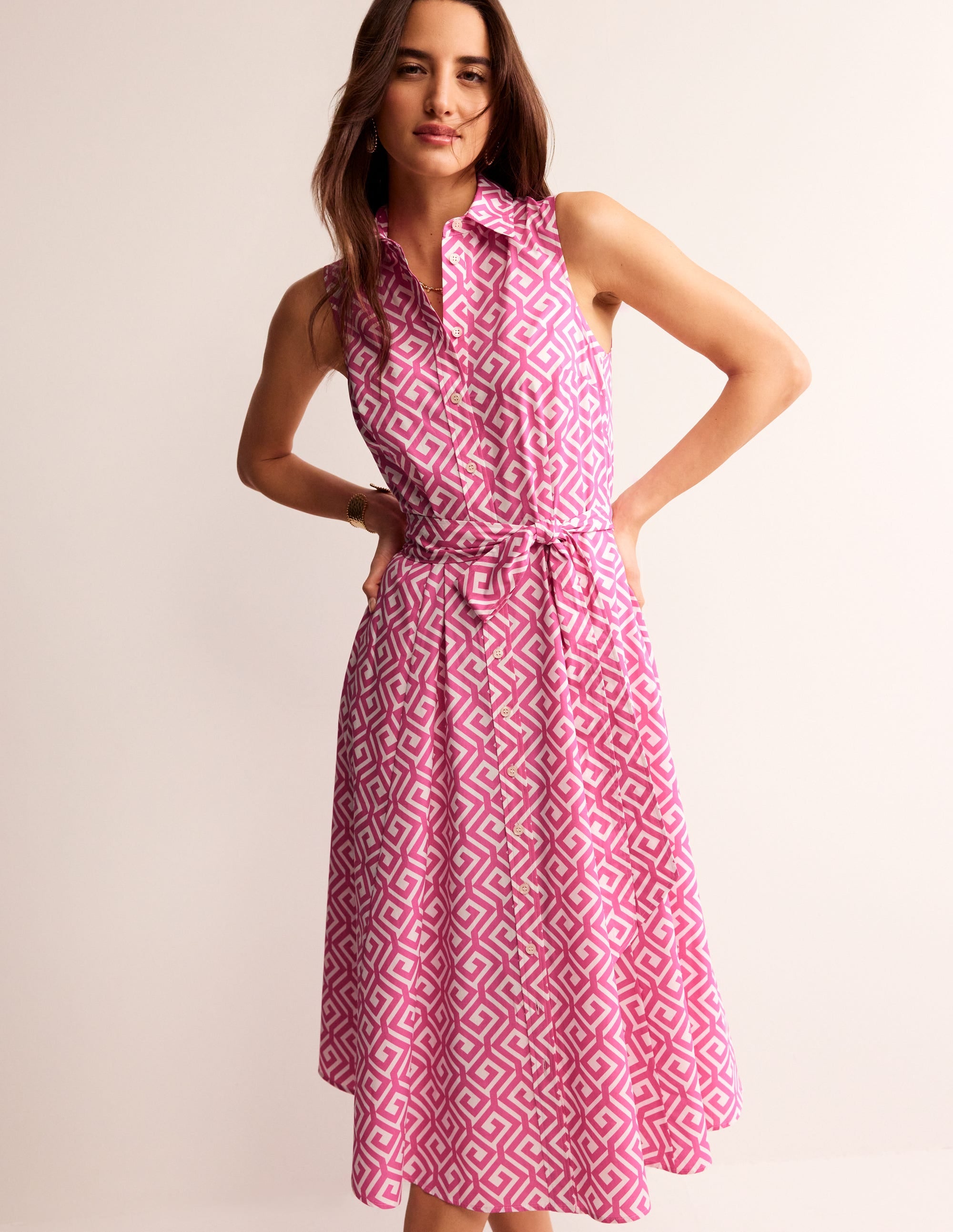 Amy Sleeveless Shirt Dress-Pink Power, Maze - Image 1