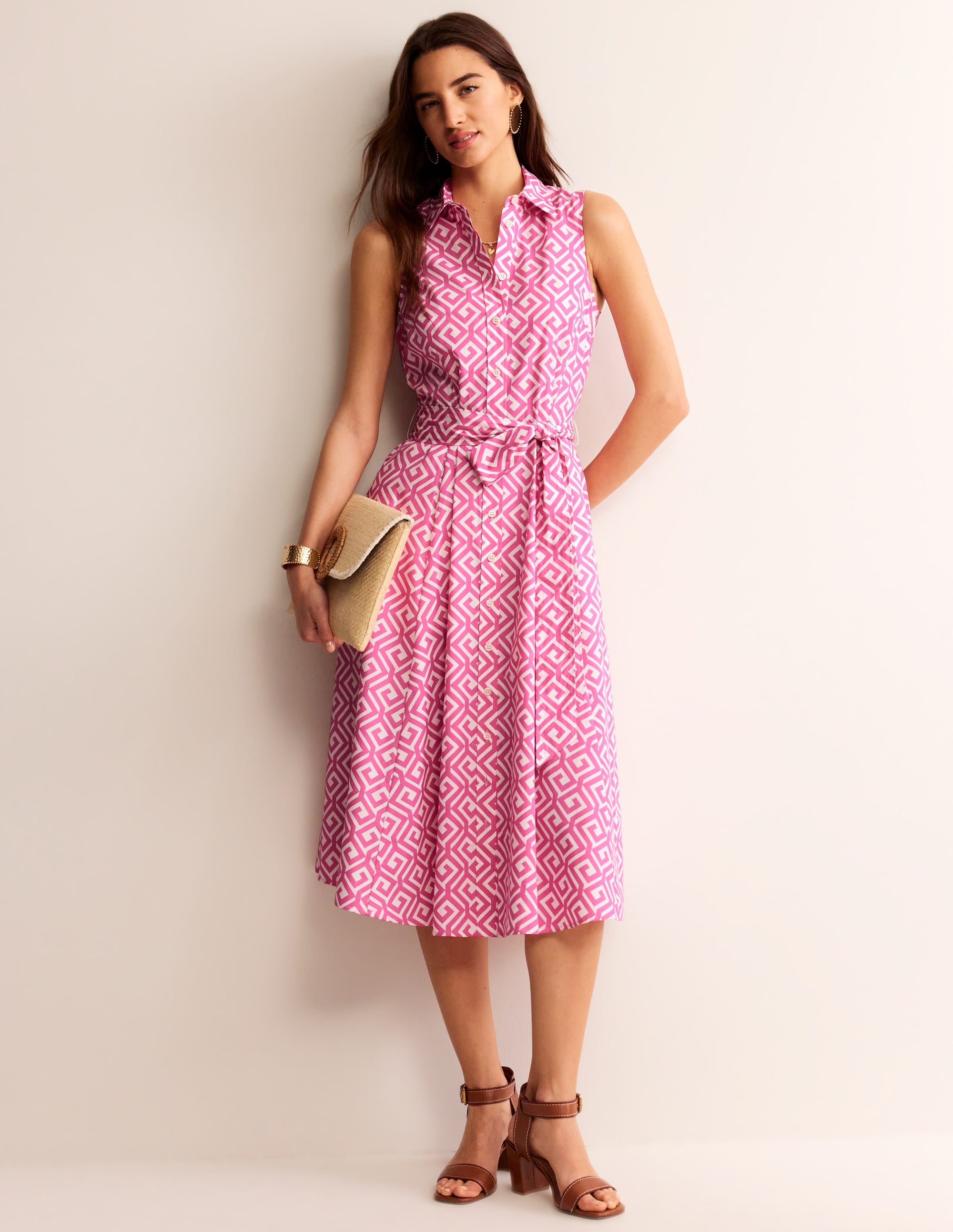Amy Sleeveless Shirt Dress-Pink Power, Maze - Image 4