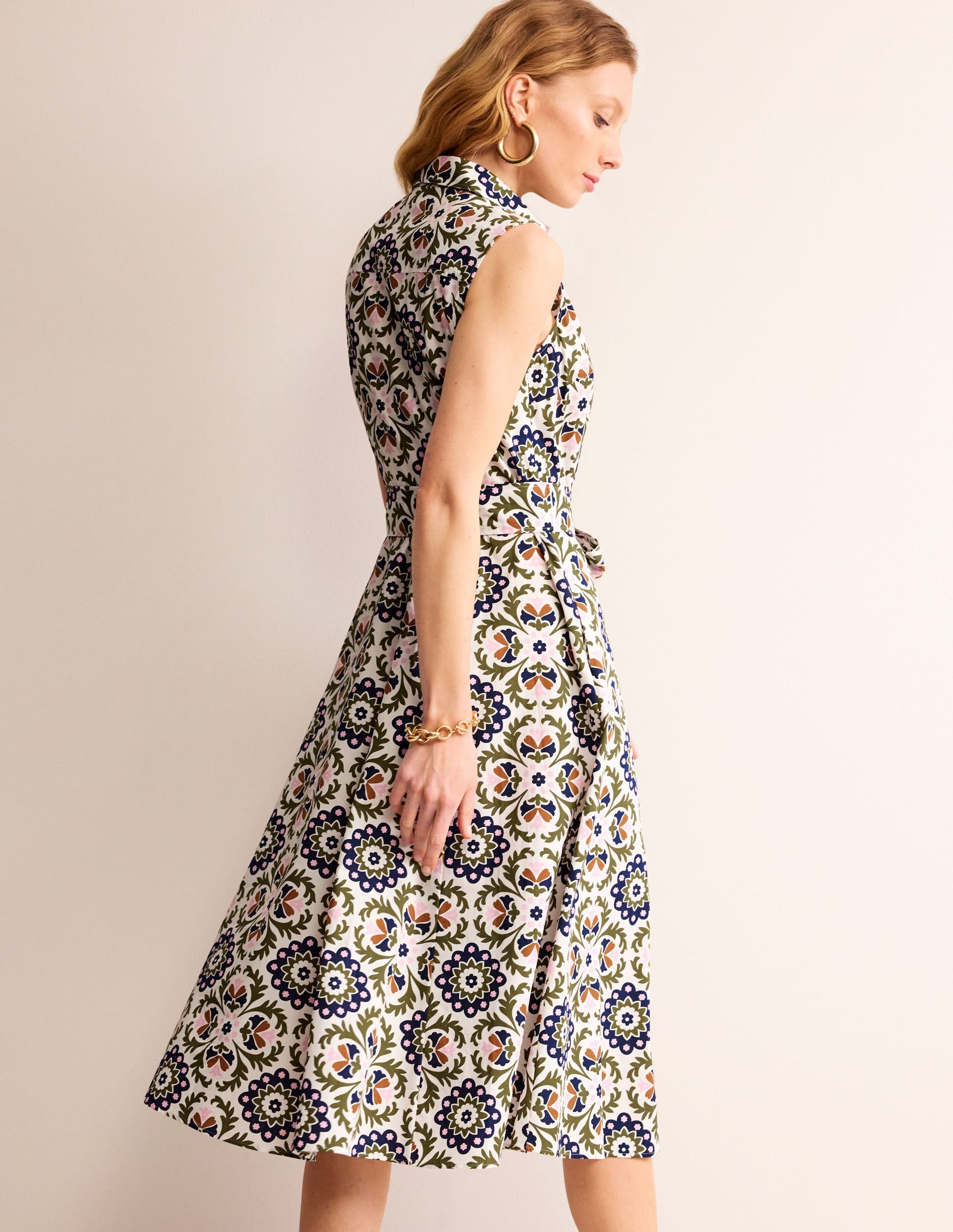 Amy Sleeveless Shirt Dress-Mayfly, Mosaic Bloom-3