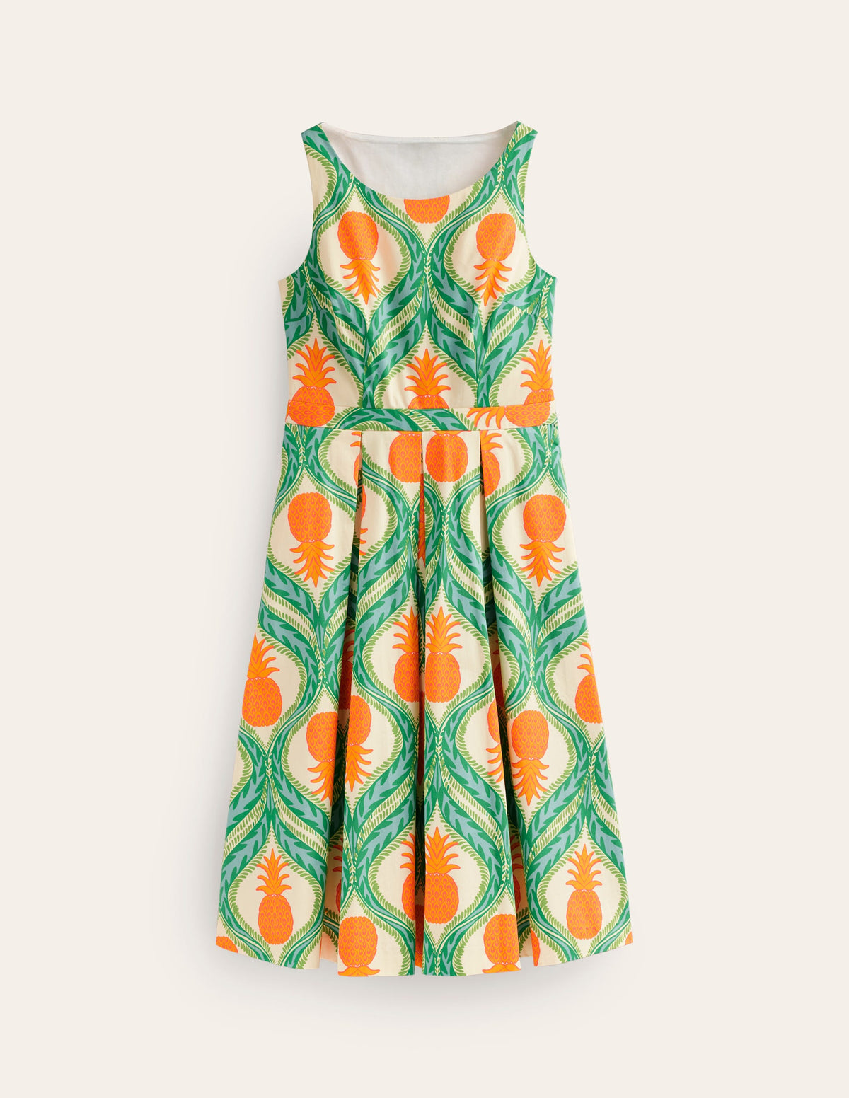 Sleeveless Pleat Midi Dress-Green Tambourine, Pineapple-6