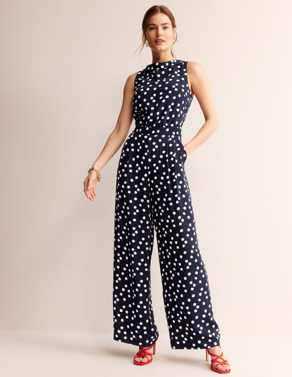 Clarissa Jumpsuit-Navy, Abstract Dot