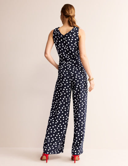 Clarissa Jumpsuit-Navy, Abstract Dot