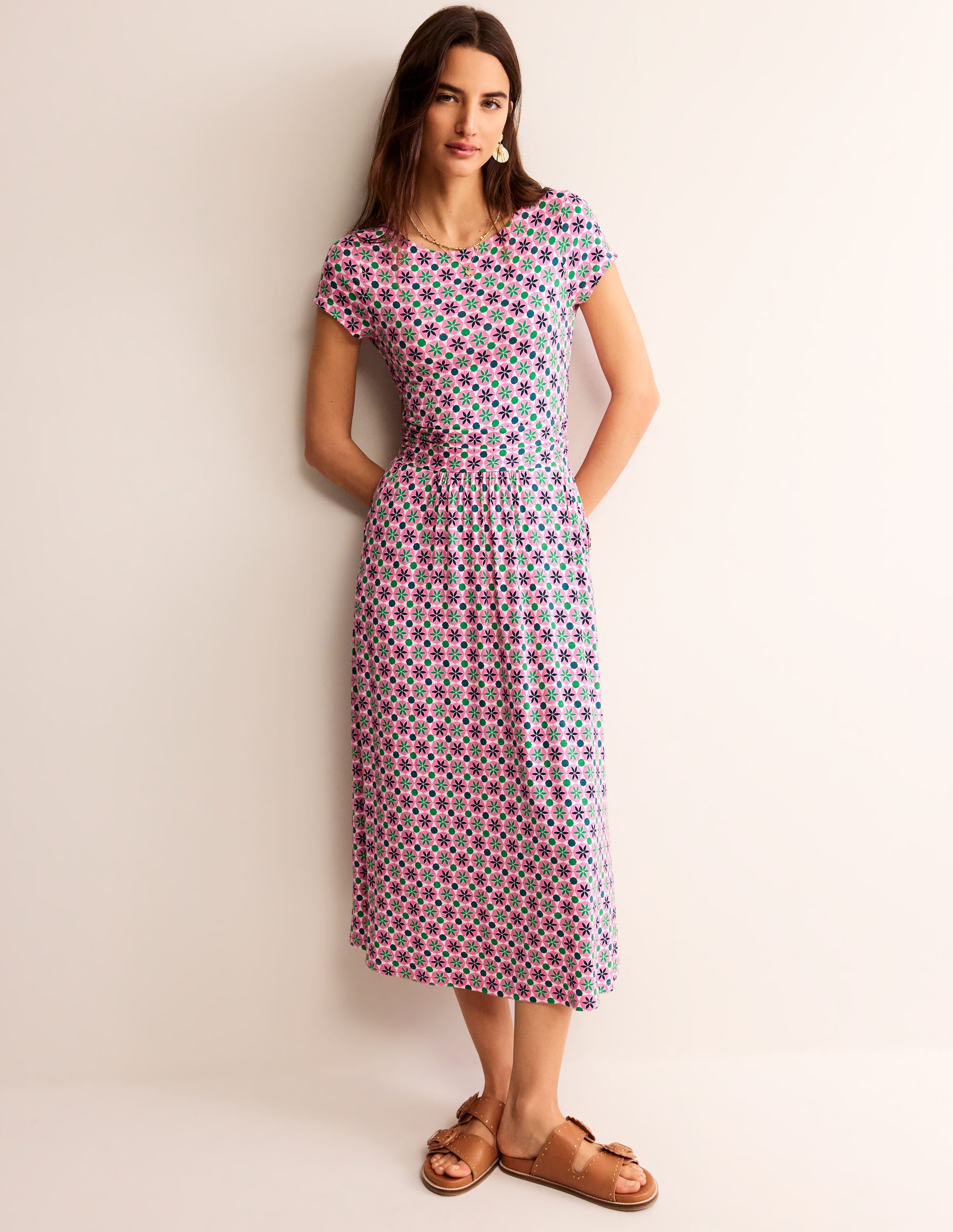 Amelie Jersey Midi Dress-Pink Power, Botanic Tile - Image 2