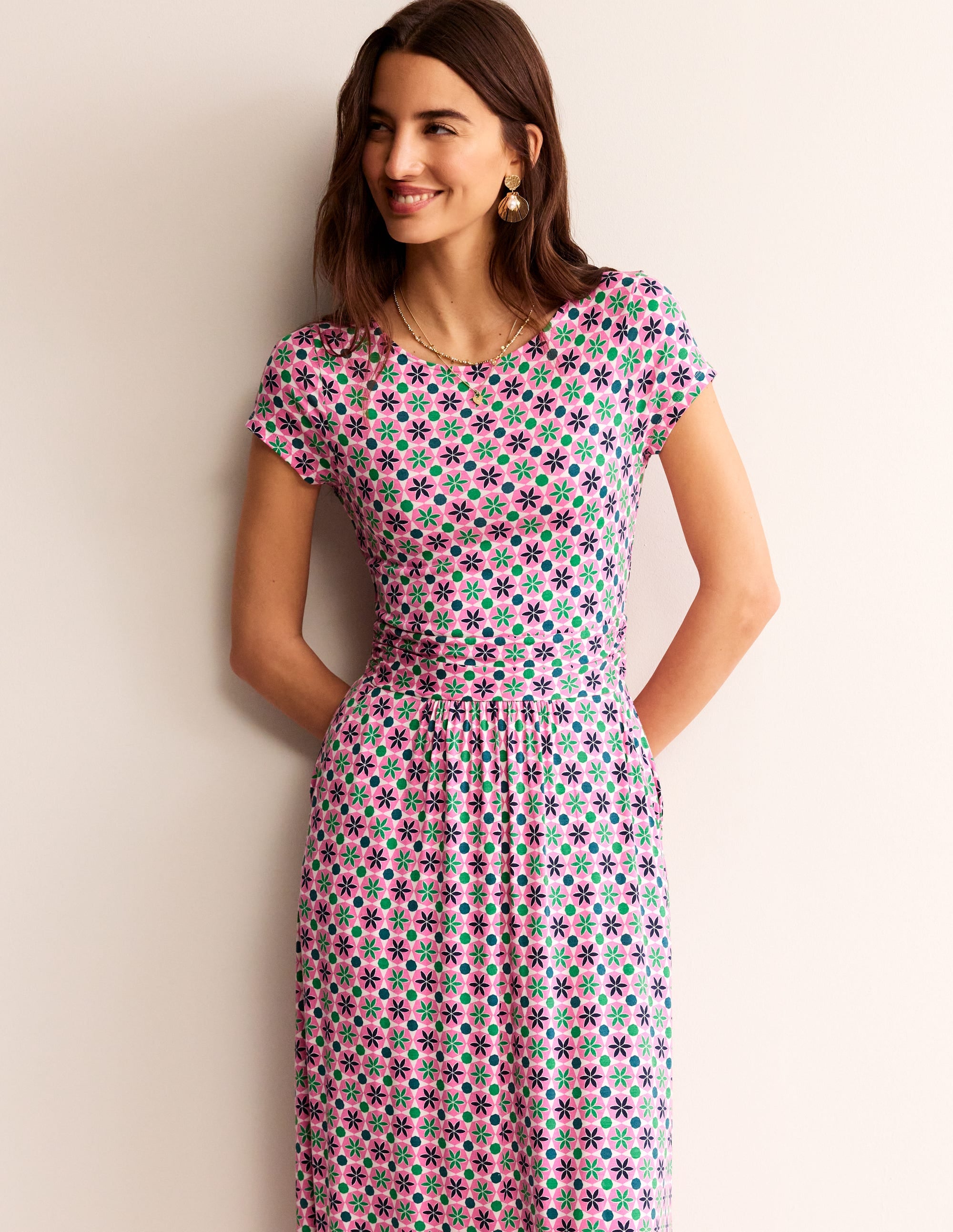 Amelie Jersey Midi Dress-Pink Power, Botanic Tile - Image 3