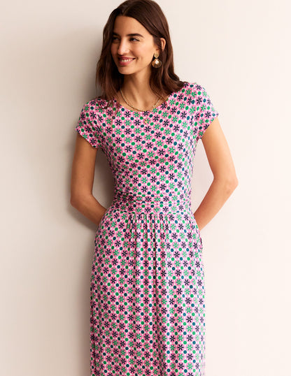 Amelie Jersey Midi Dress-Pink Power, Botanic Tile-3