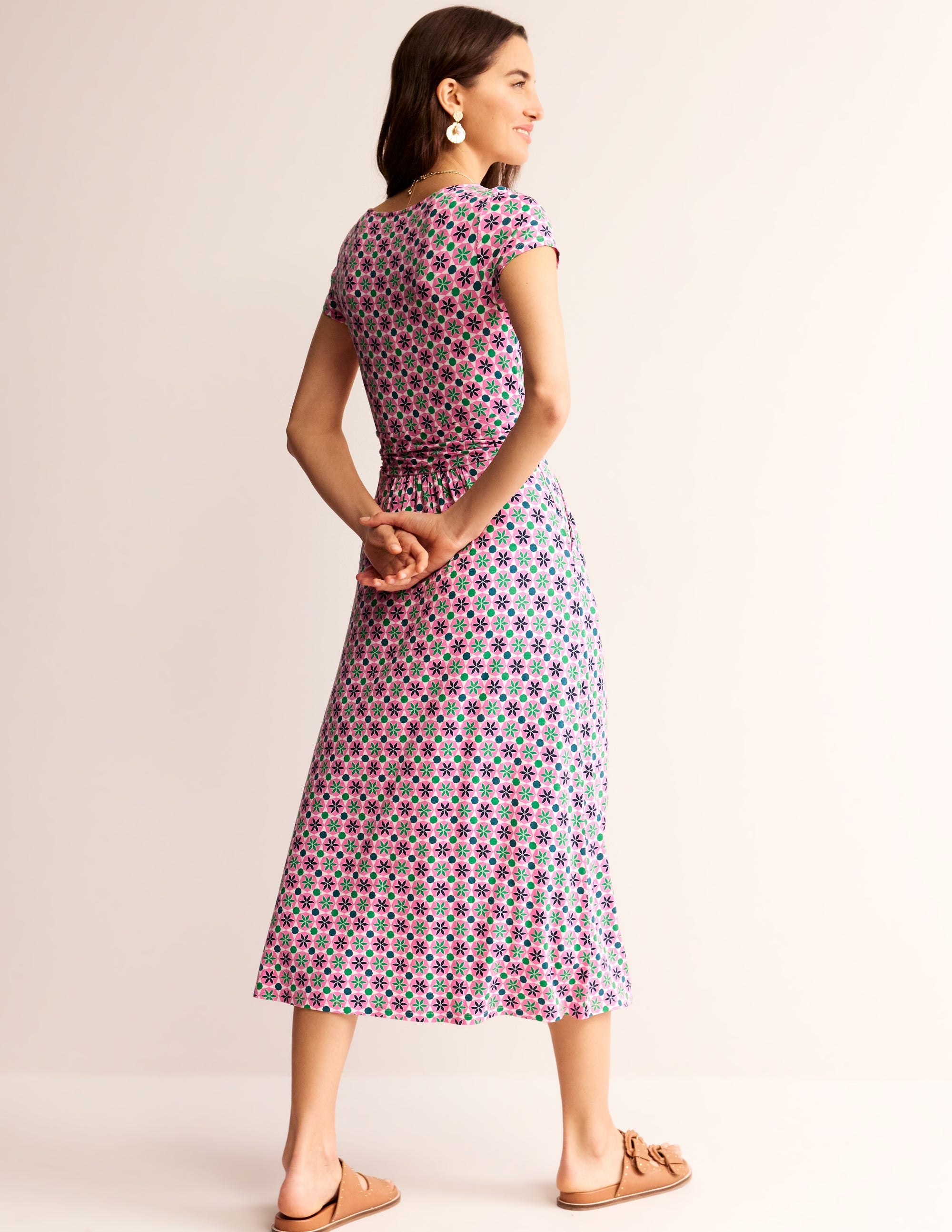 Amelie Jersey Midi Dress-Pink Power, Botanic Tile - Image 4