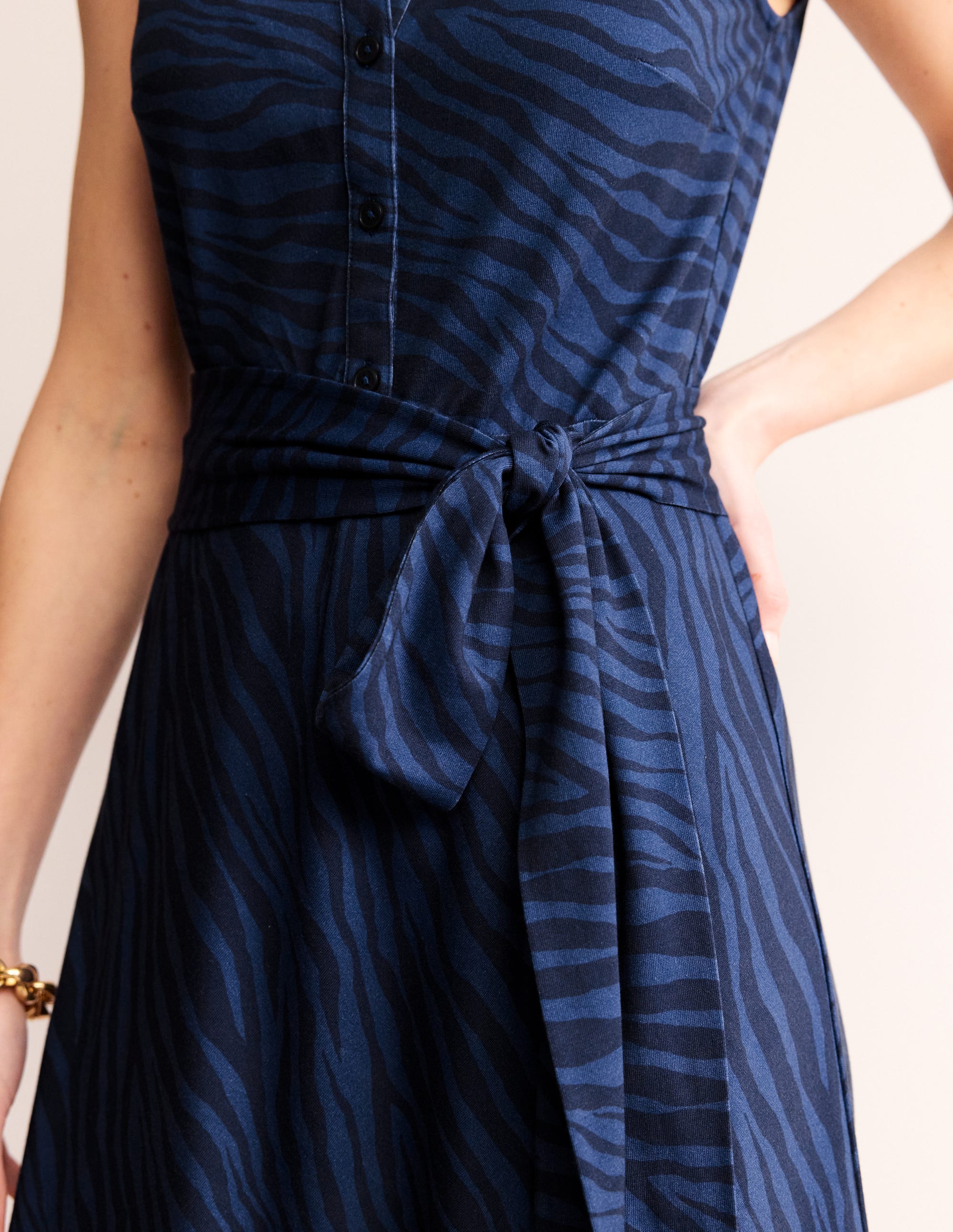 Laura Sleeveless Shirt Dress-True Navy, Animal Stripe - Image 3
