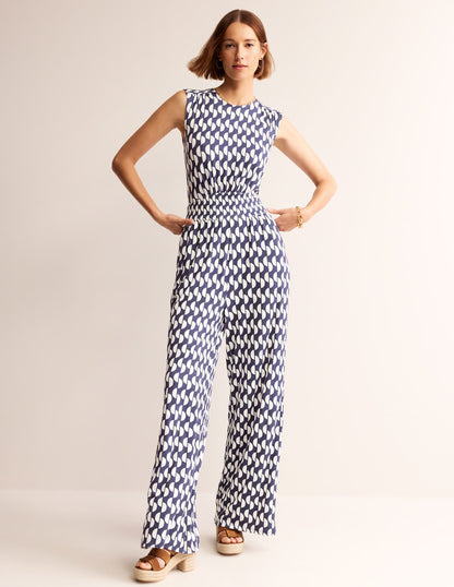 Thea Jersey Jumpsuit-Navy, Geo Wave