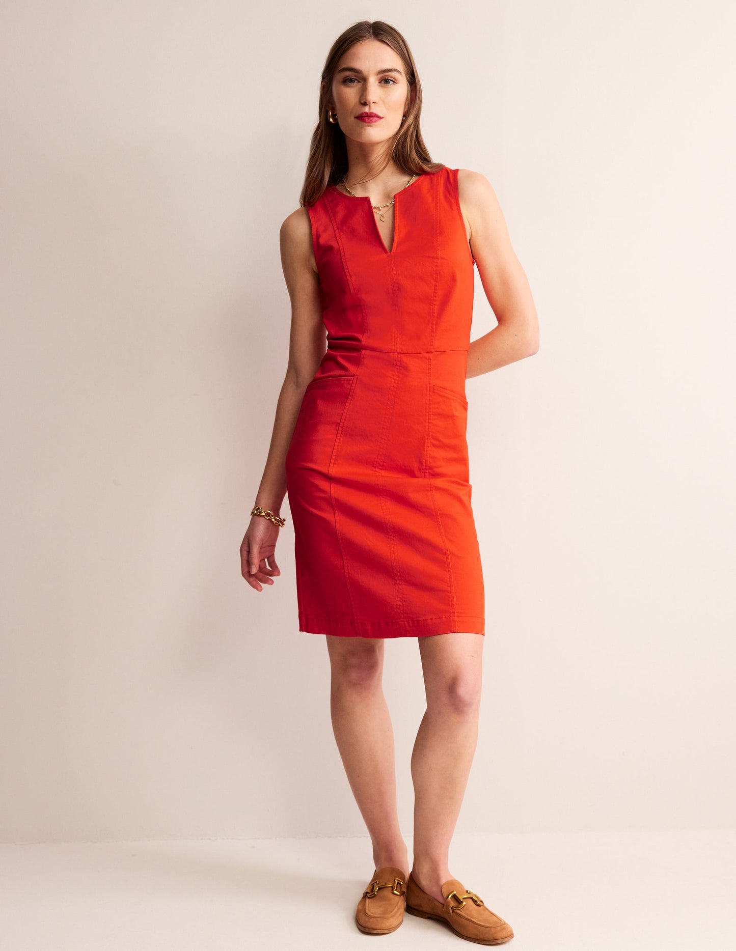 Helena Chino Short Dress-Poppy Red