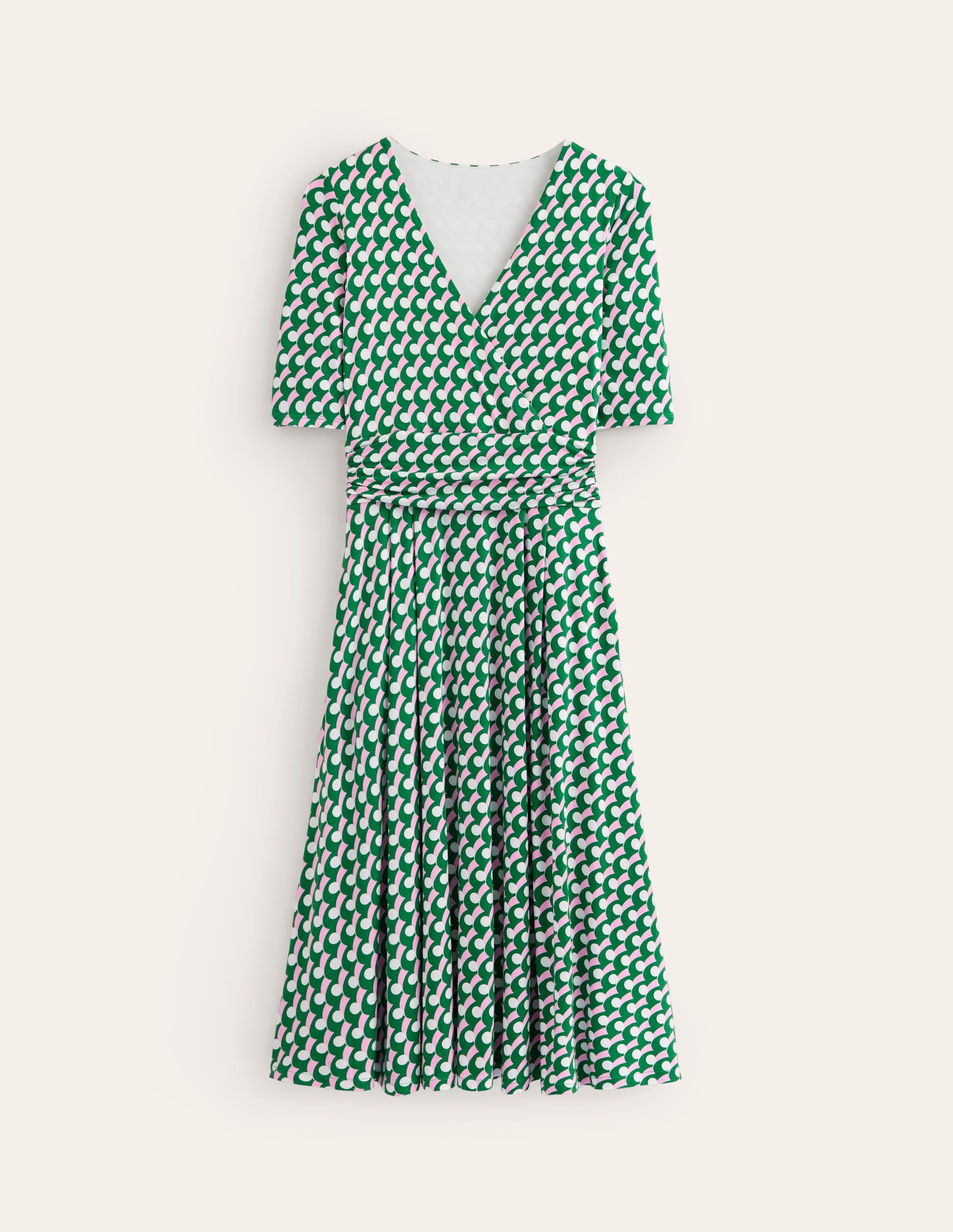 Kassidy Jersey Midi Dress Green Tambourine Polka Wave Boden USA