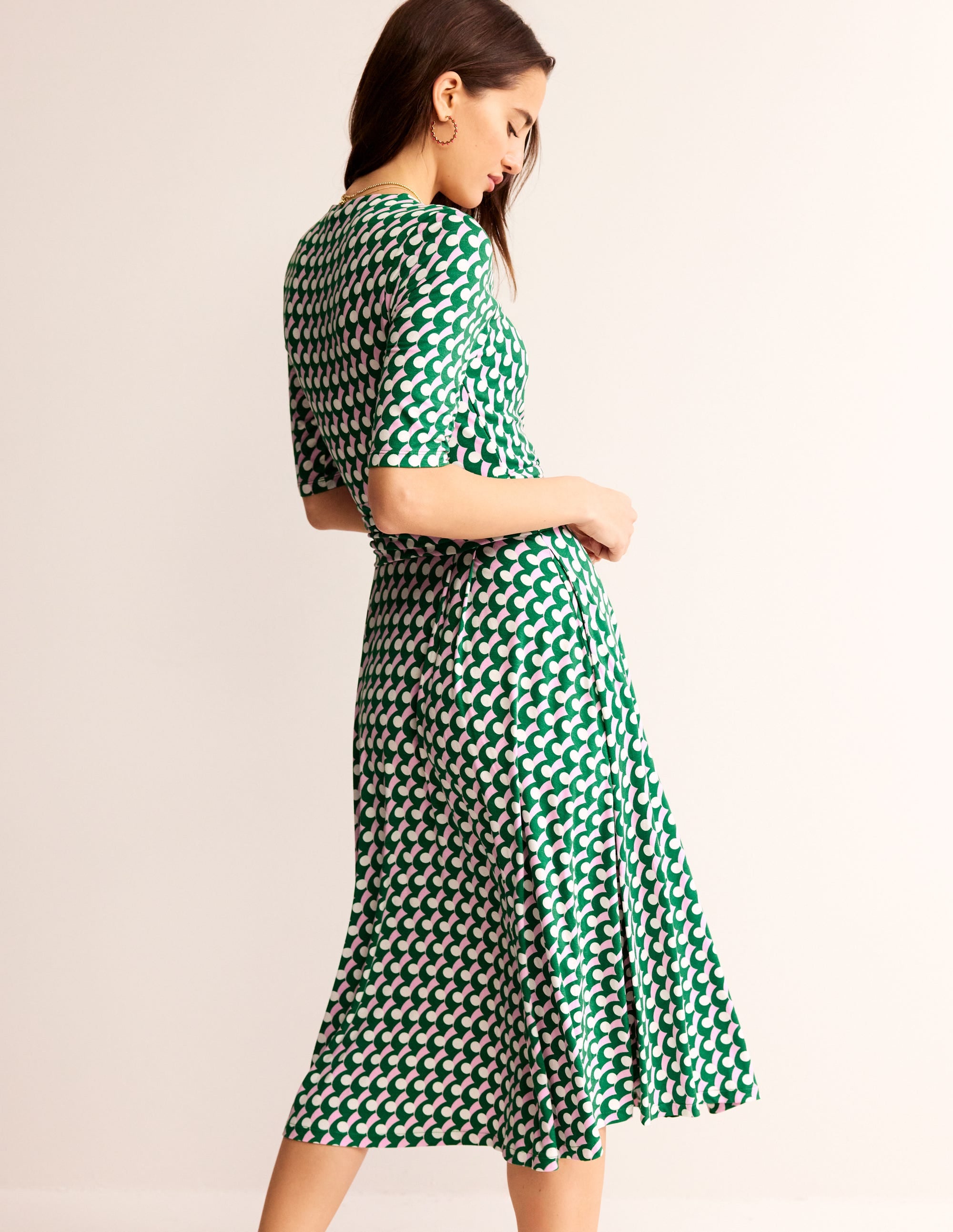 Kassidy Jersey Midi Dress Green Tambourine Polka Wave Boden USA