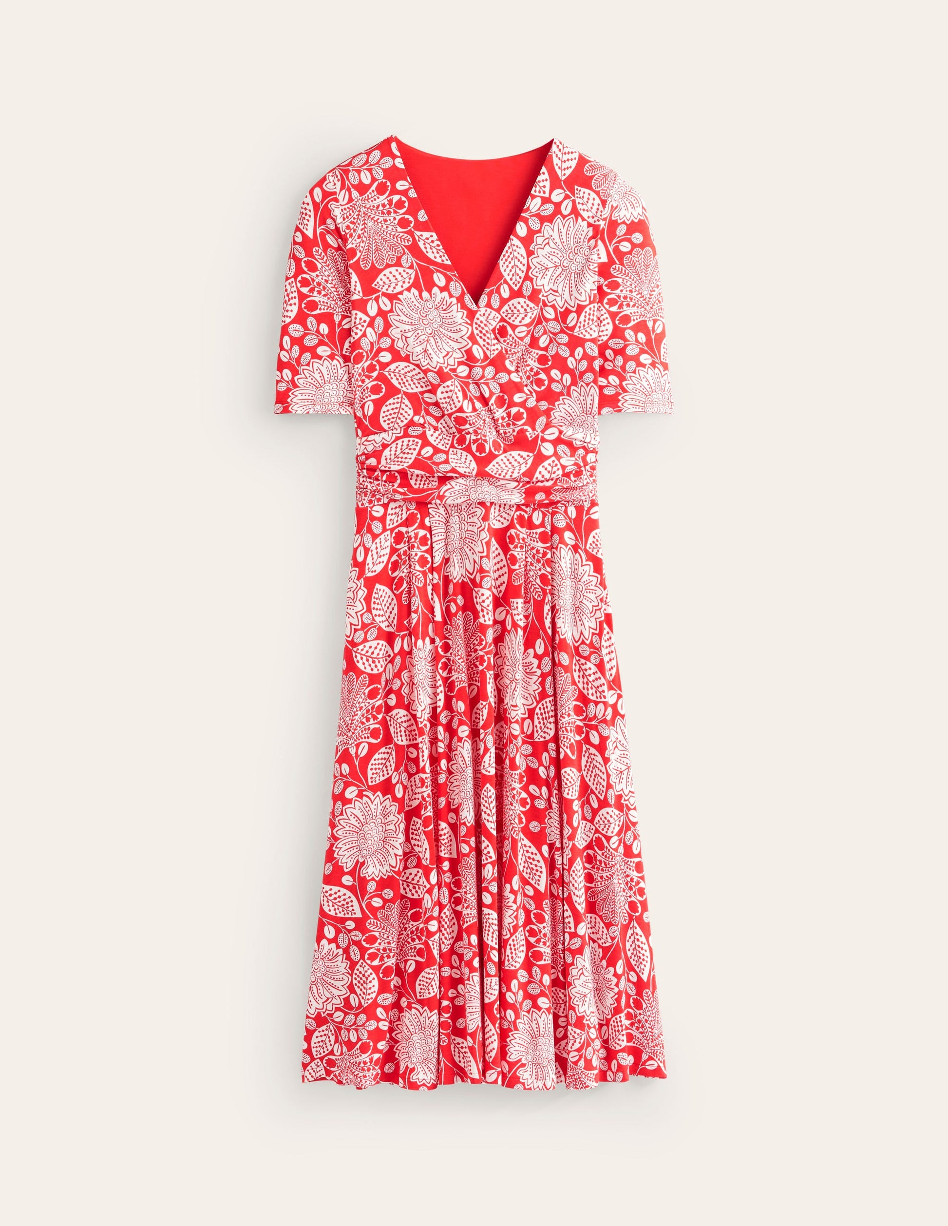 Kassidy Jersey Midi Dress-Poppy Red, Gardenia Swirl-5