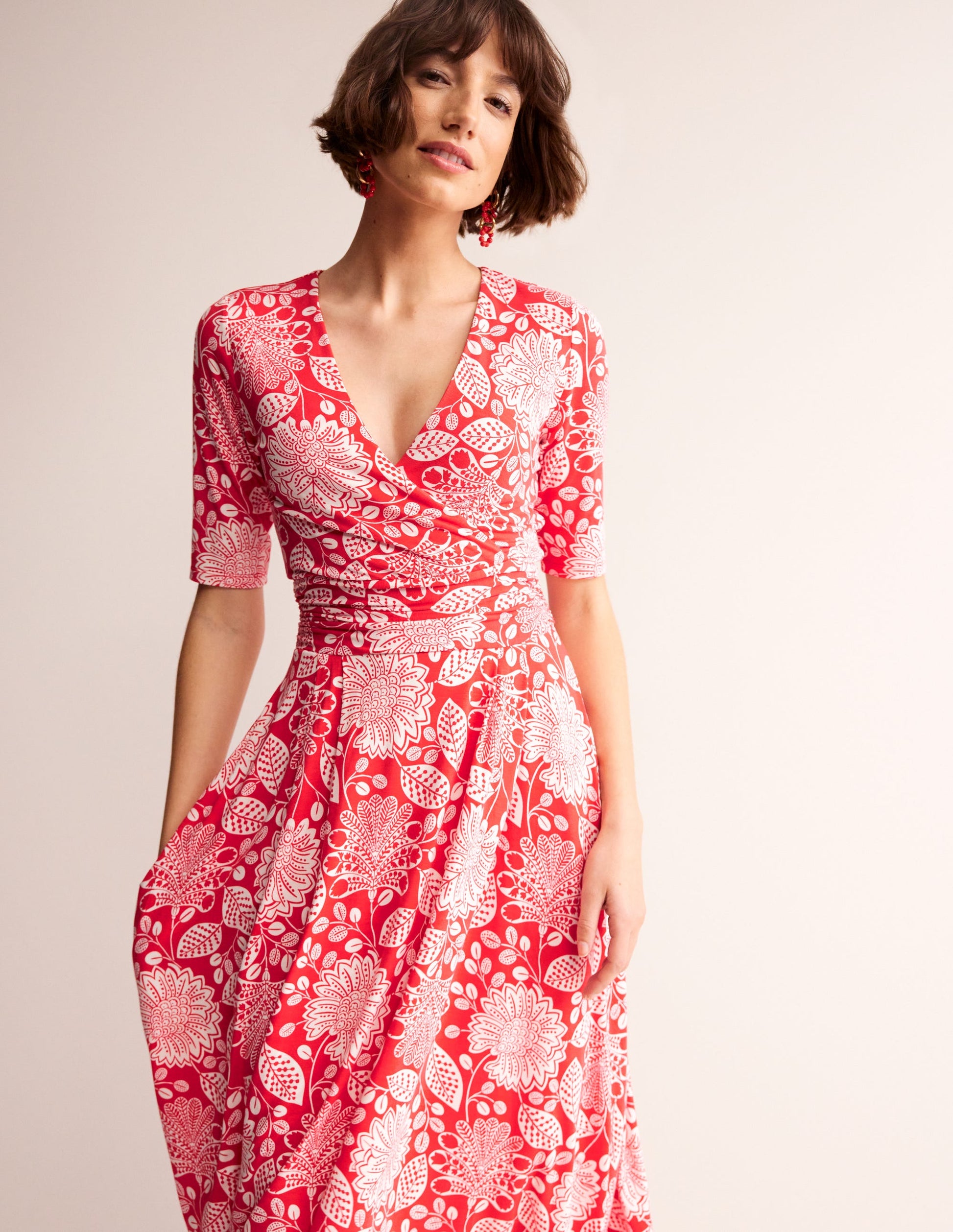 Kassidy Jersey Midi Dress-Poppy Red, Gardenia Swirl-1