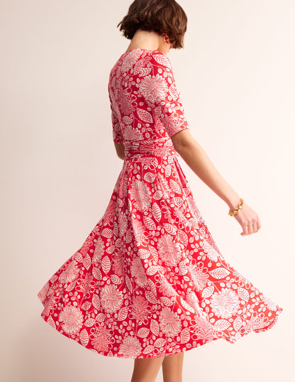 Kassidy Jersey Midi Dress-Poppy Red, Gardenia Swirl-4