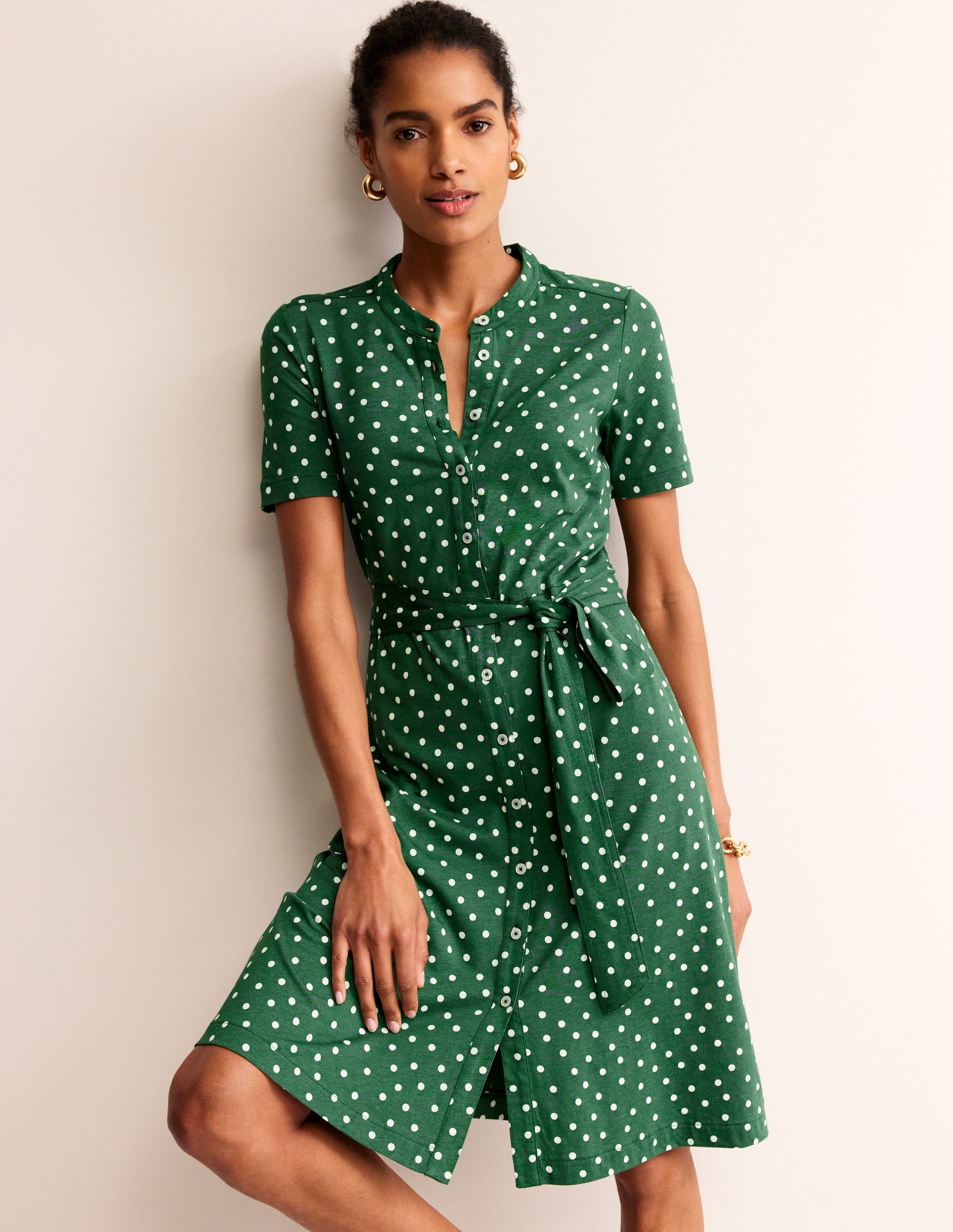 Julia Short Sleeve Shirt Dress-Green, Scattered Brand Spot - Image 1