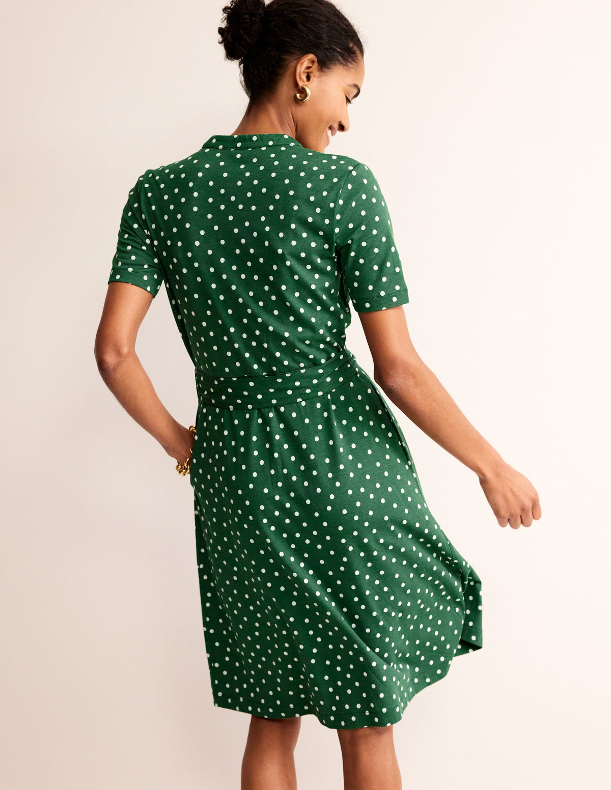 Julia Short Sleeve Shirt Dress-Green, Scattered Brand Spot - Image 3