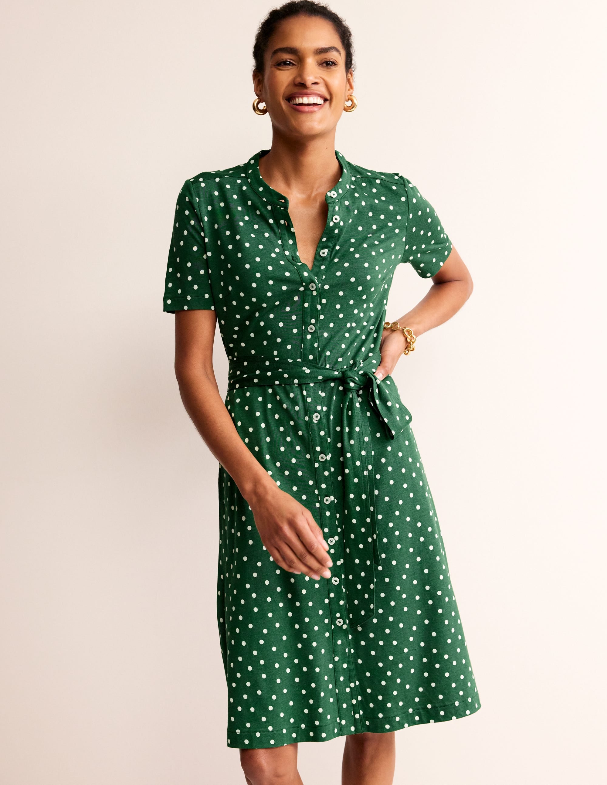 Julia Short Sleeve Shirt Dress-Green, Scattered Brand Spot - Image 4