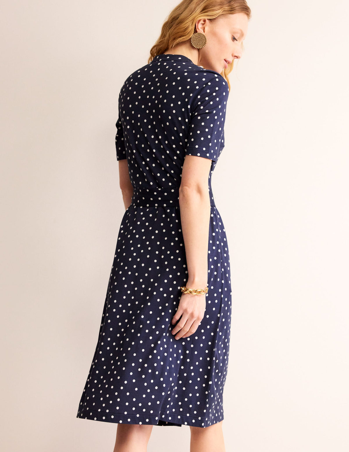 Julia Short Sleeve Shirt Dress-Navy, Scattered Brand Spot - Image 3