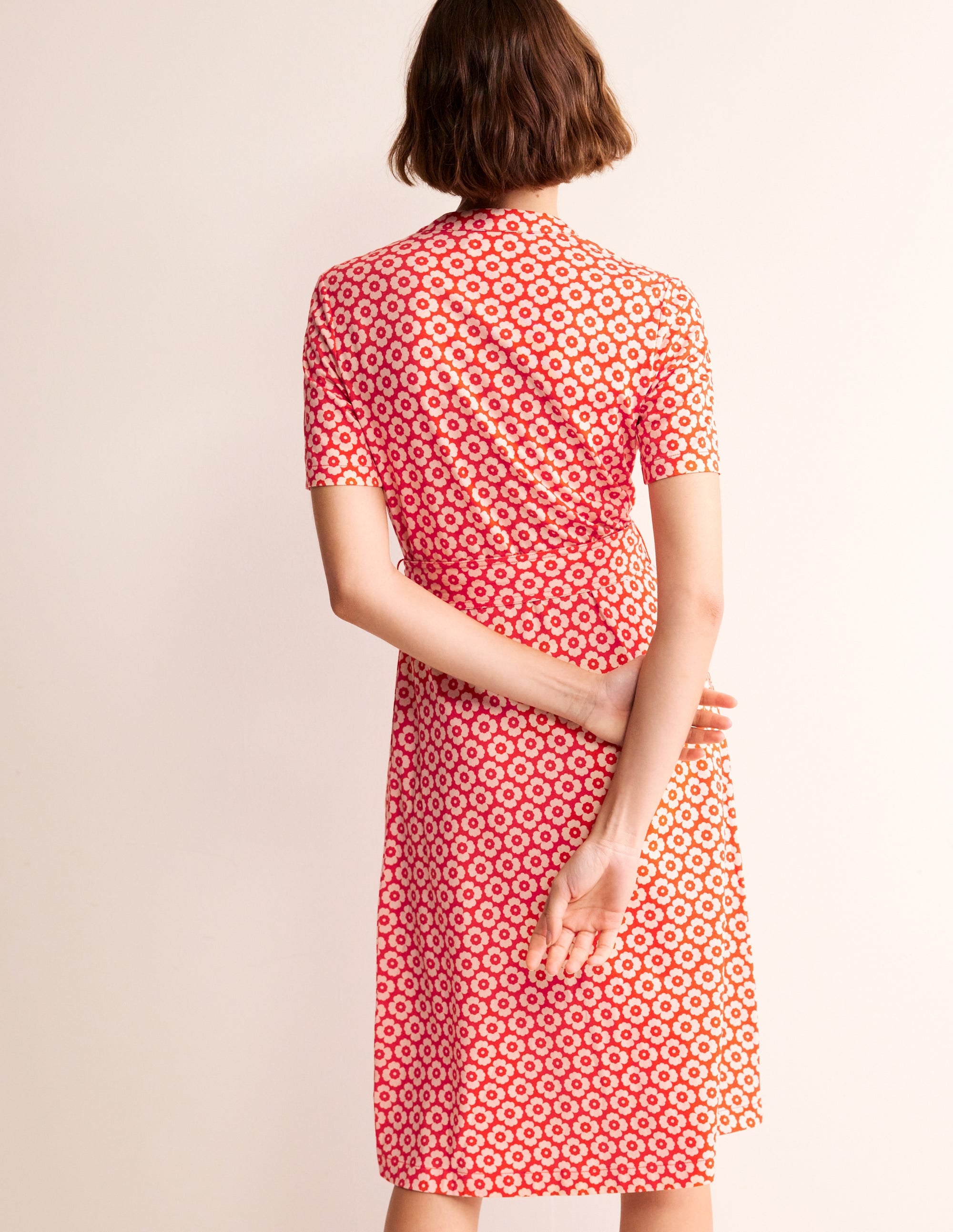 Julia Short Sleeve Shirt Dress-Flame Scarlet, Primrose Stamp - Image 3