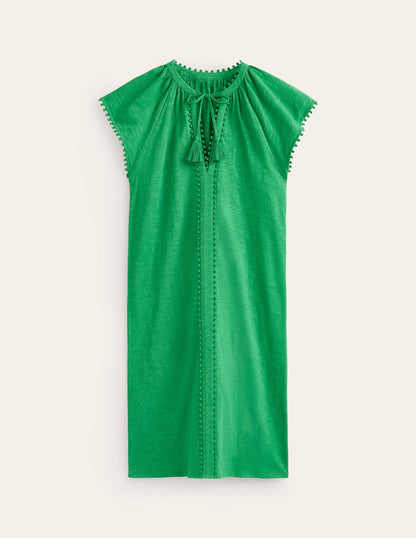 Millie Pom Cotton Dress-Green Tambourine-5