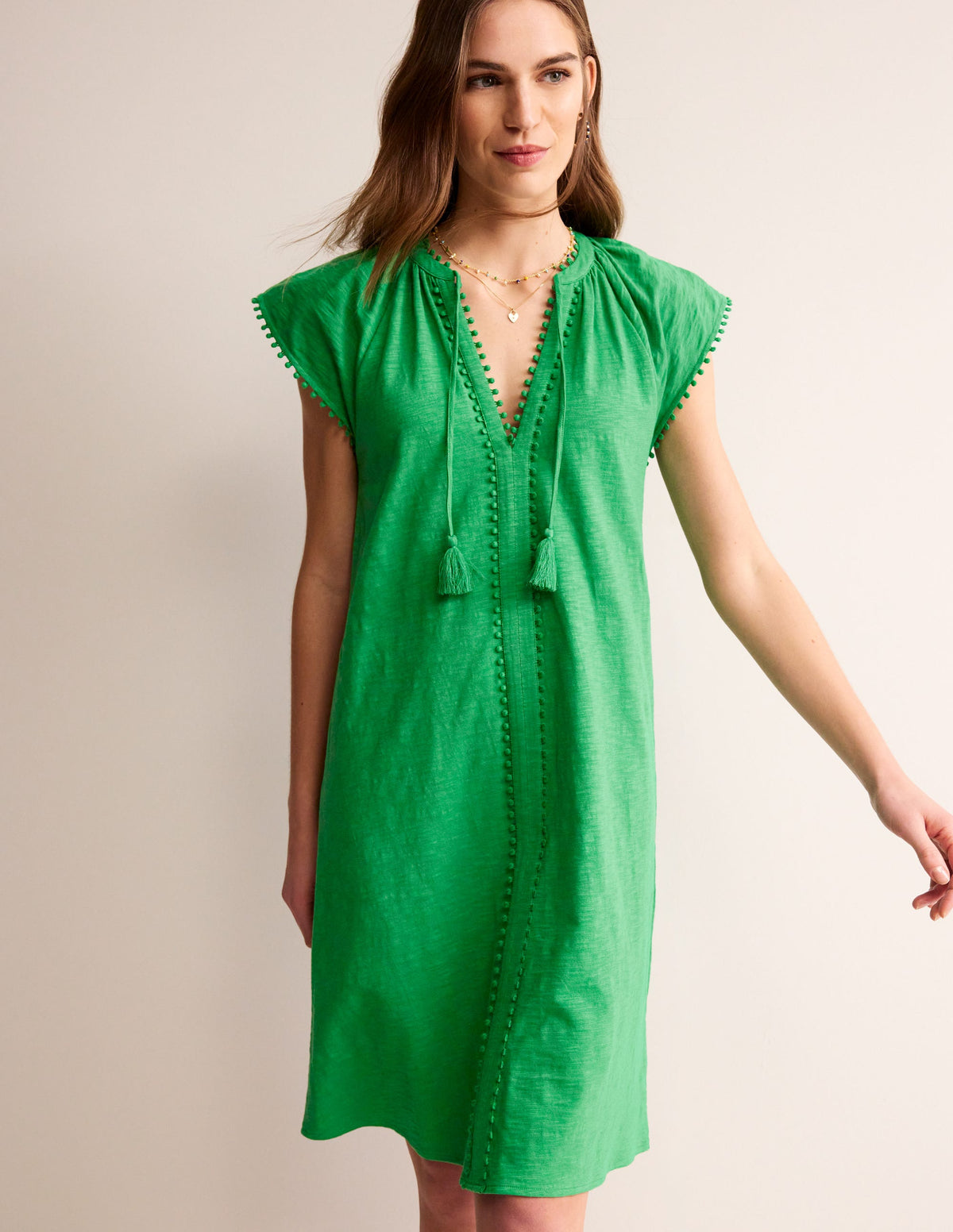 Millie Pom Cotton Dress-Green Tambourine - Image 4
