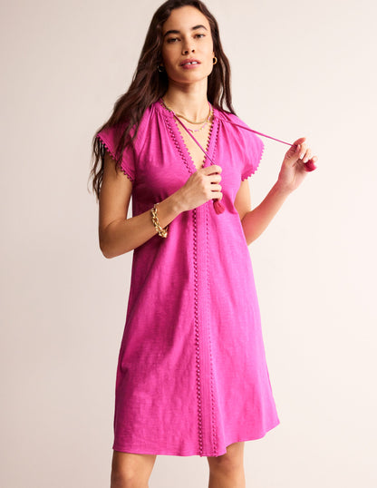 Millie Pom Cotton Dress-Rose Violet