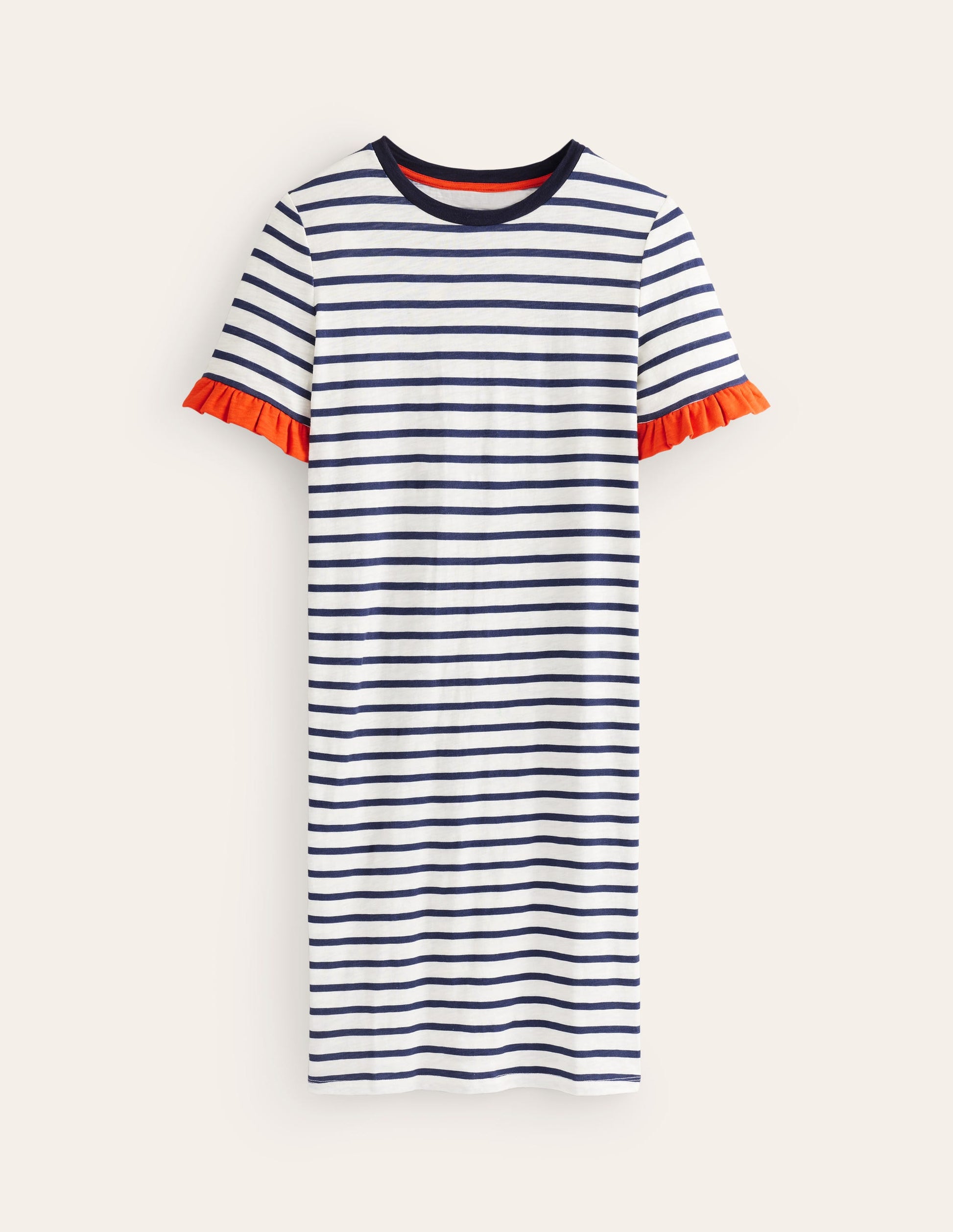 Emily Ruffle Cotton Dress-Ivory, Navy Stripe-5