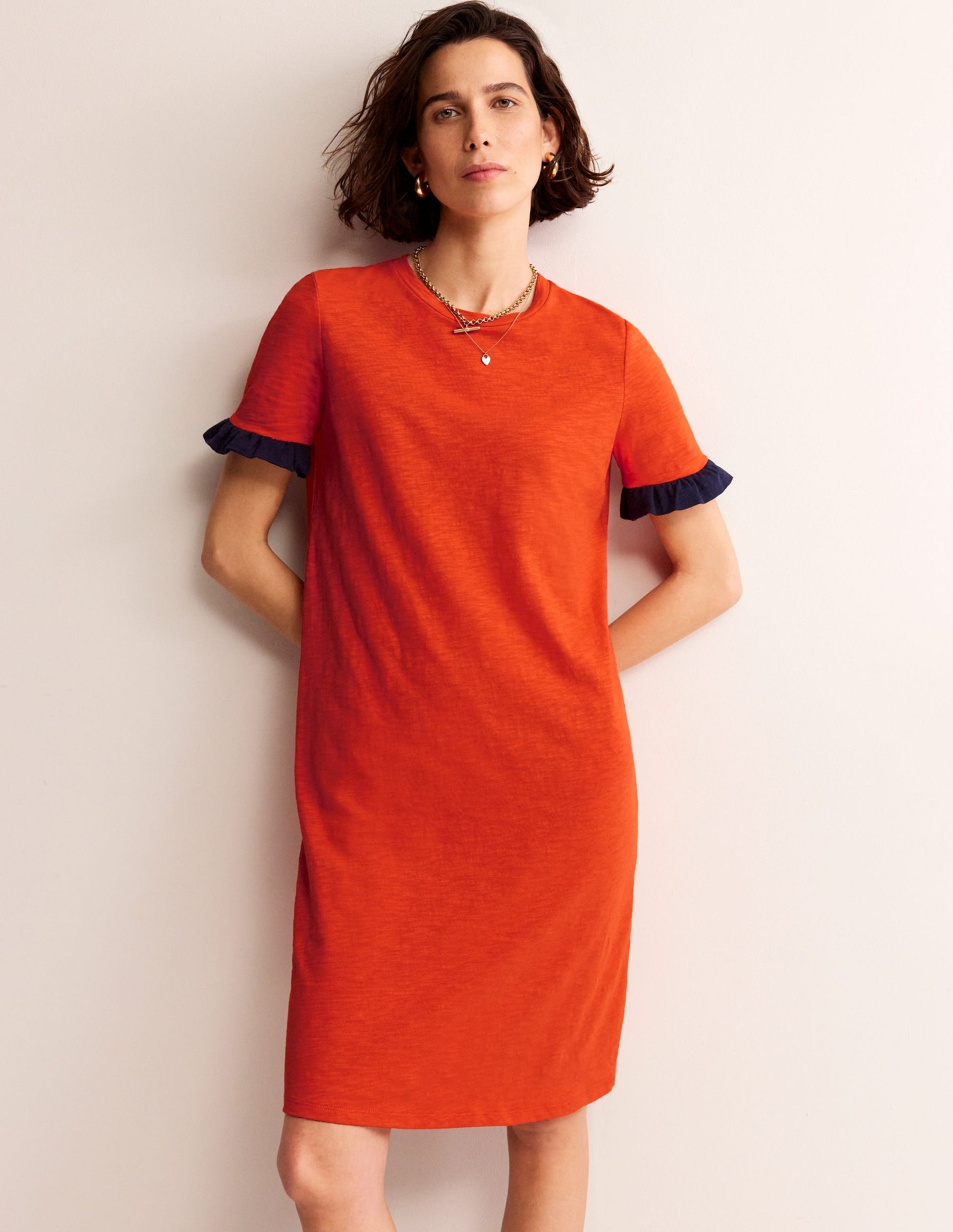 Emily Ruffle Cotton Dress-Fiesta Red-4