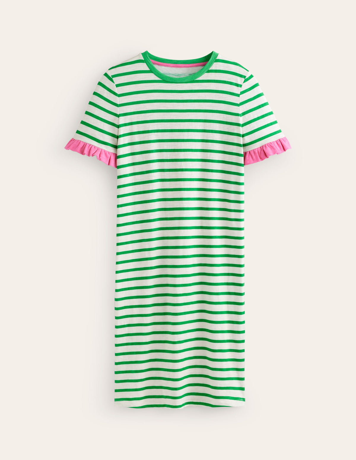 Emily Ruffle Cotton Dress-Ivory, Green Stripe - Image 5