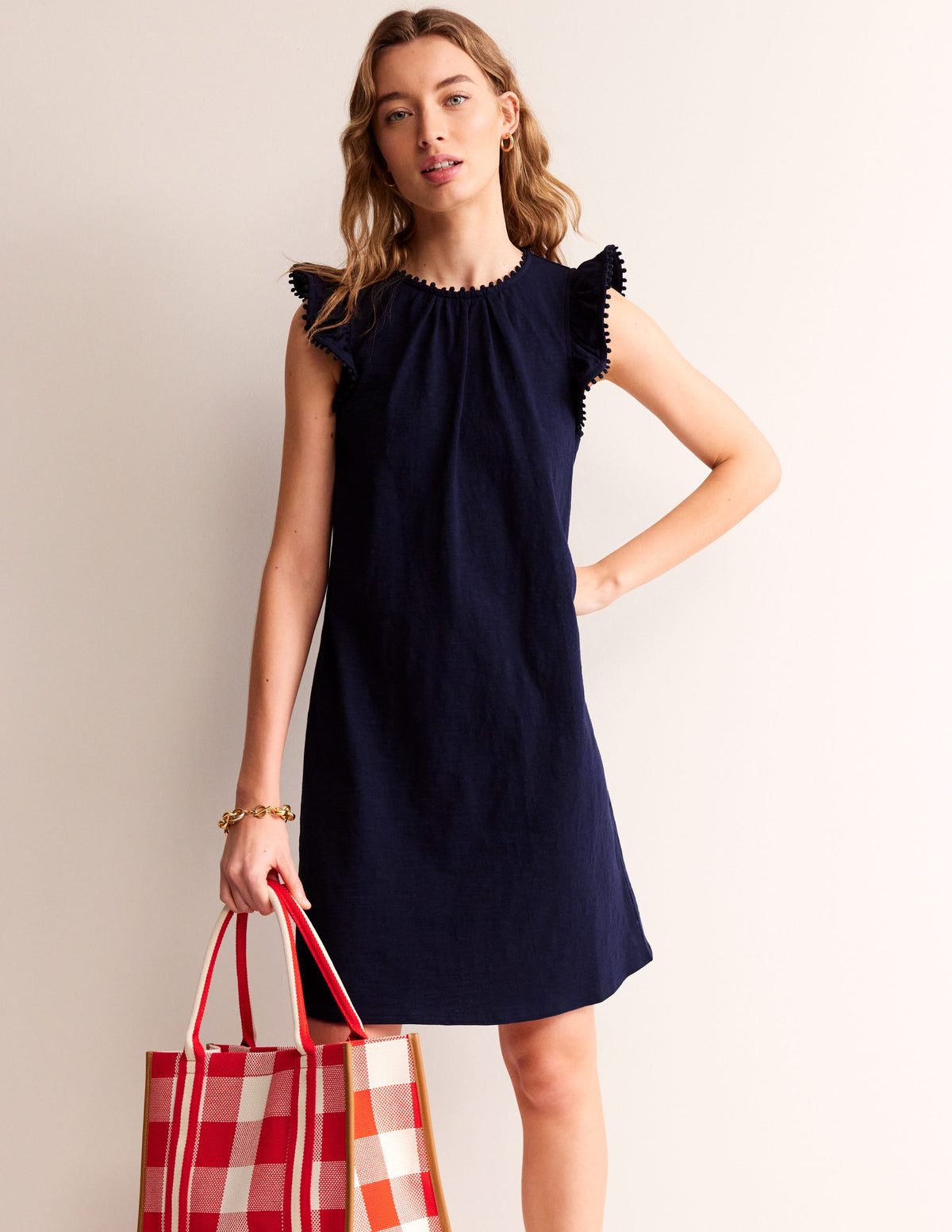 Georgina Pom Ruffle Dress-Navy-1