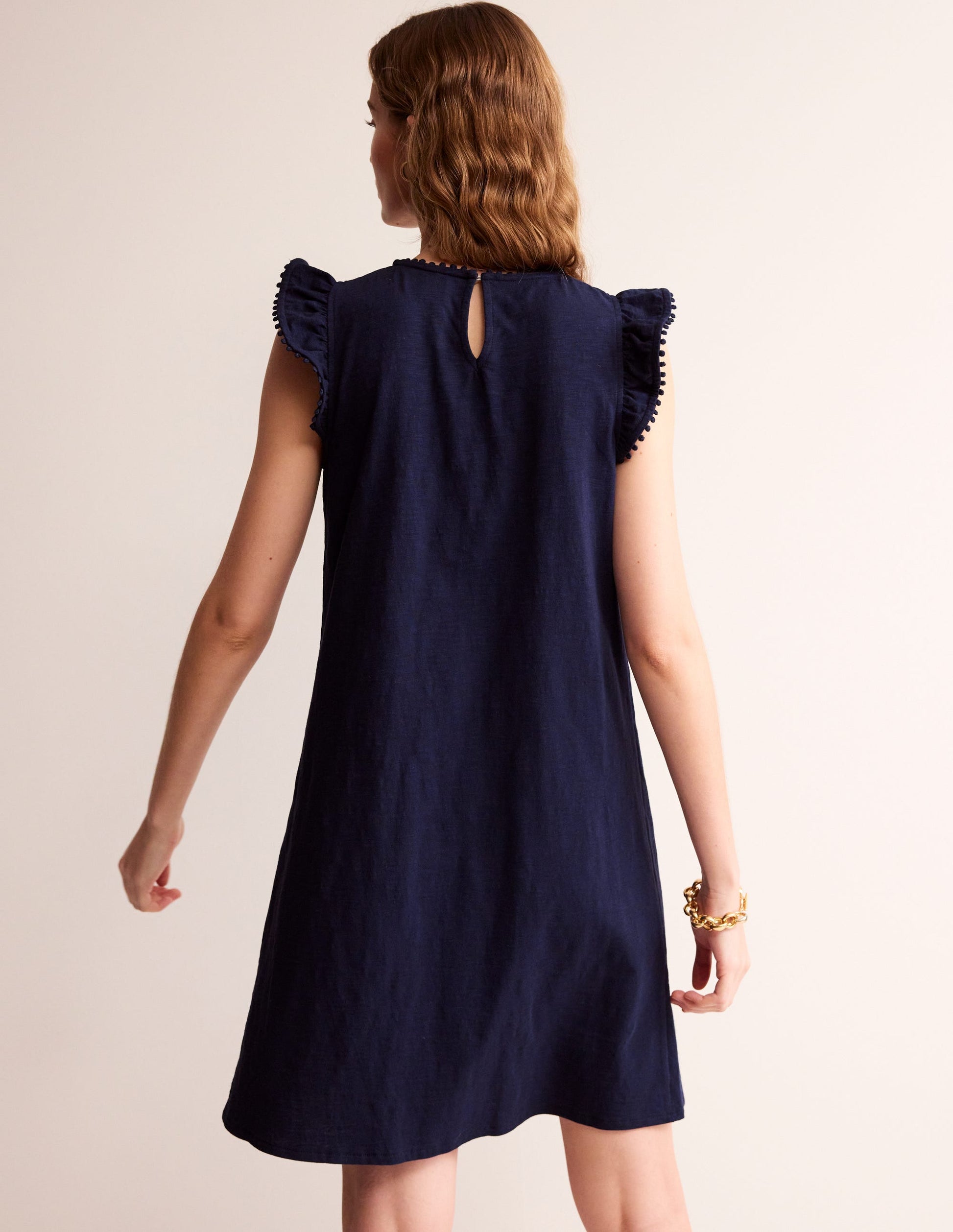 Georgina Pom Ruffle Dress-Navy-3