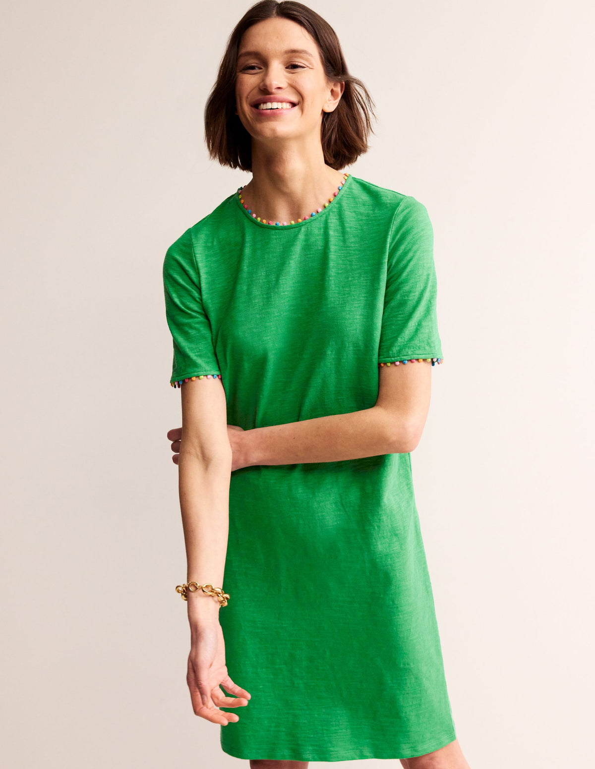 Ali Pom Sleeve Dress-Green Tambourine - Image 1